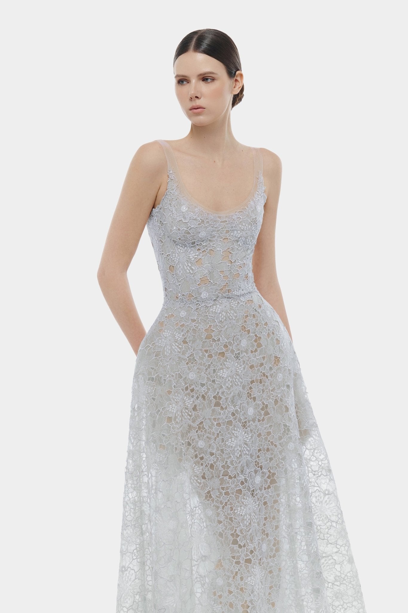 Blue Flower Lace Maxi Dress Dresses Montsand