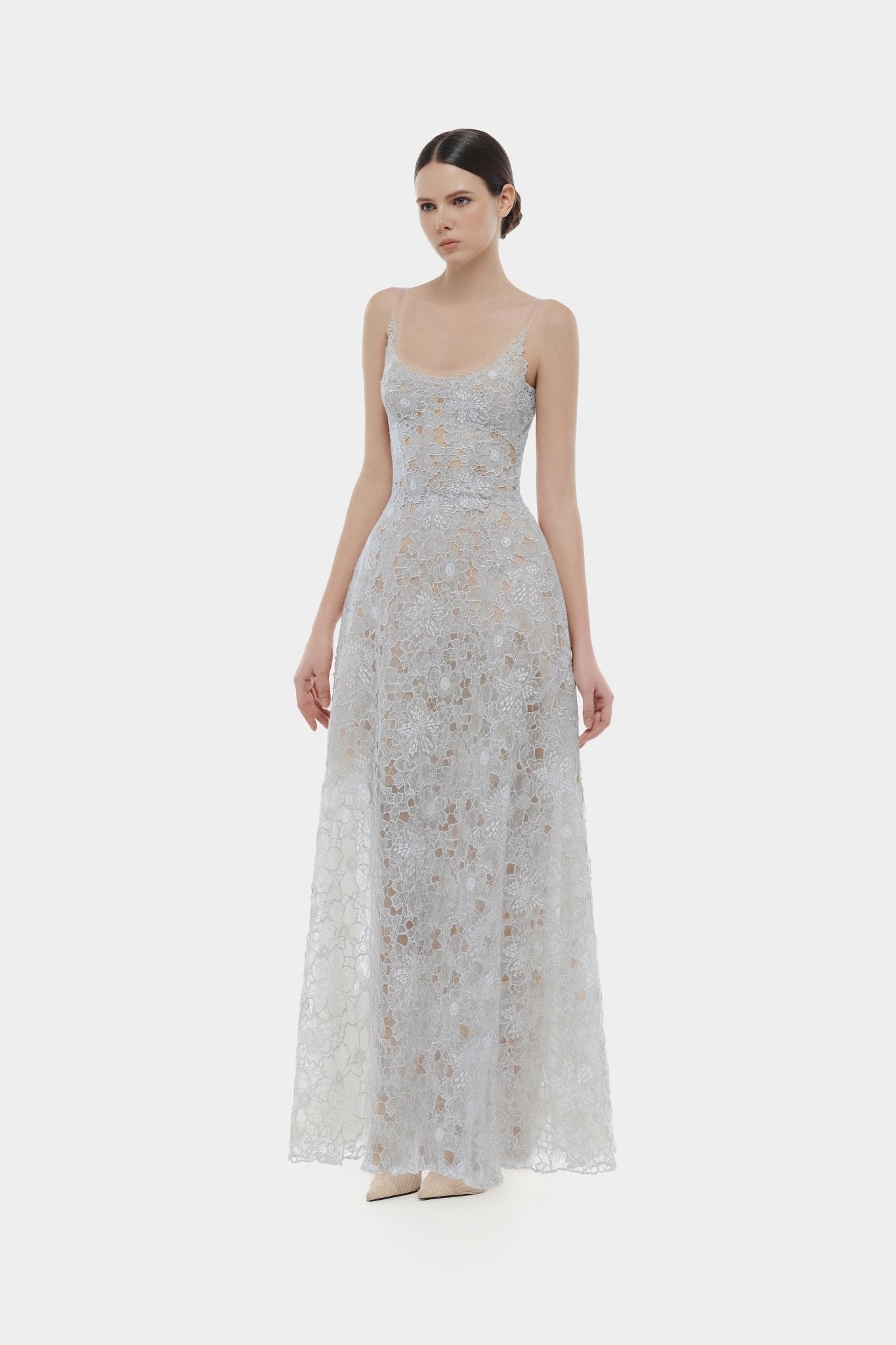 Blue Flower Lace Maxi Dress Dresses Montsand