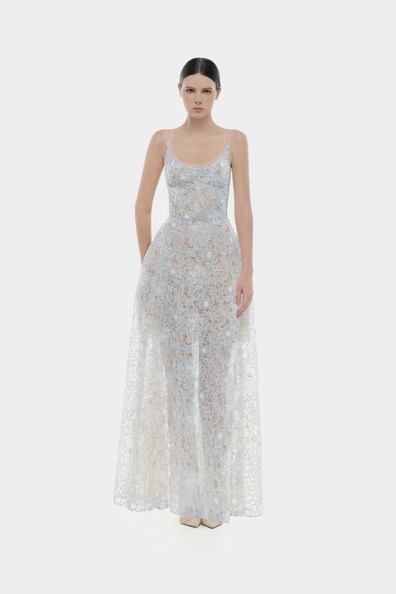 Blue Flower Lace Maxi Dress L Blue Flower Lace Maxi Dress L