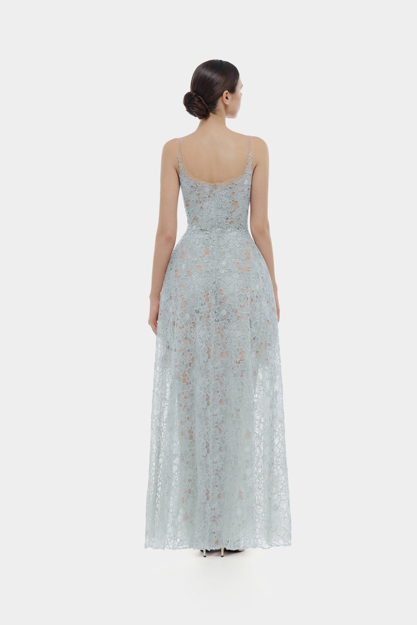 Blue Flower Lace Maxi Dress L