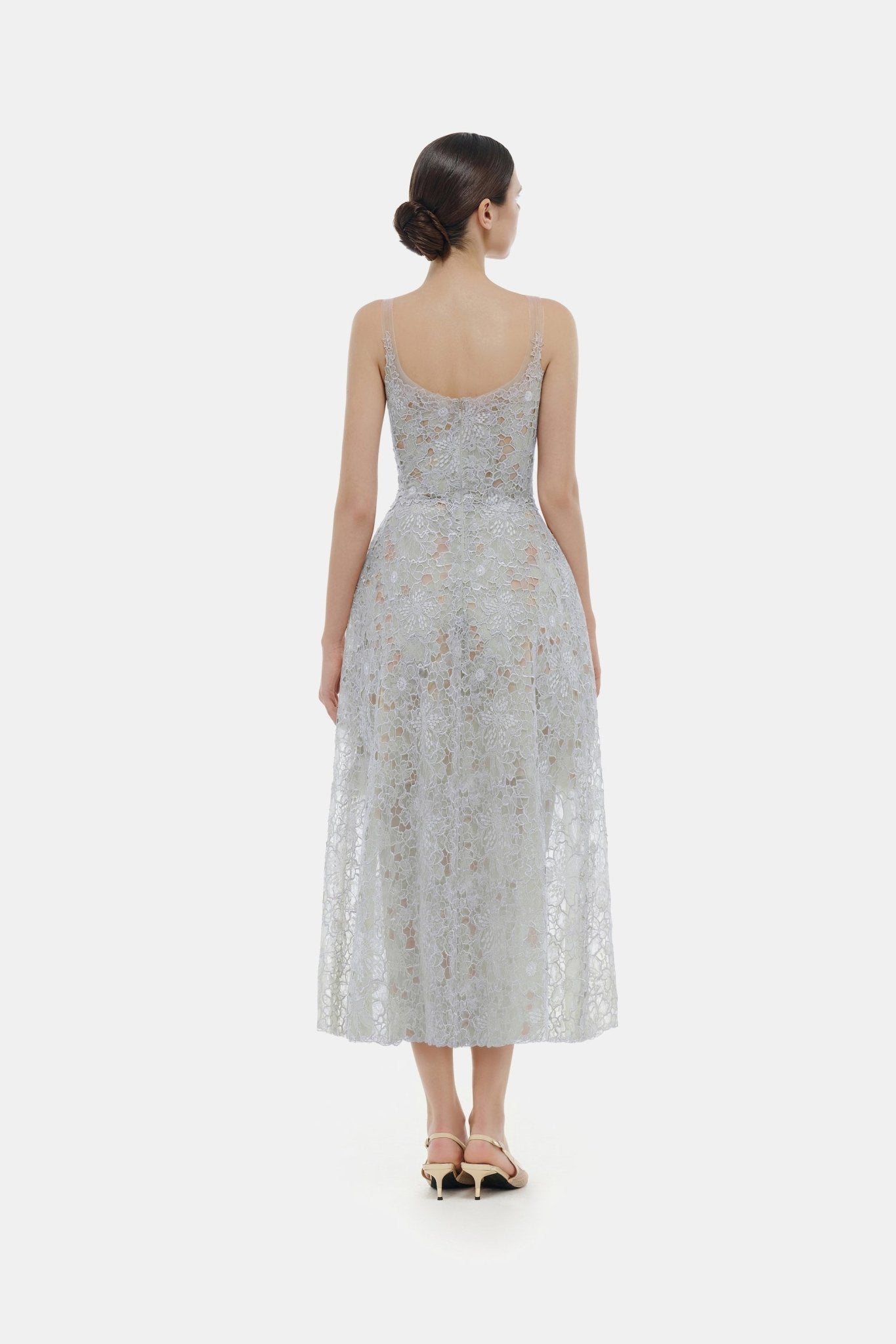 Blue Flower Lace Midi Dress S Blue Flower Lace Midi Dress S