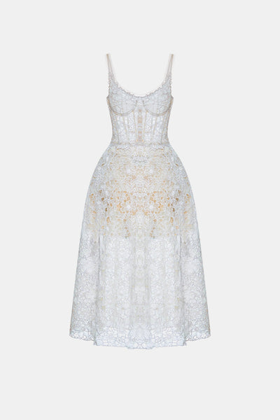 Blue Flower Lace Midi Dress S