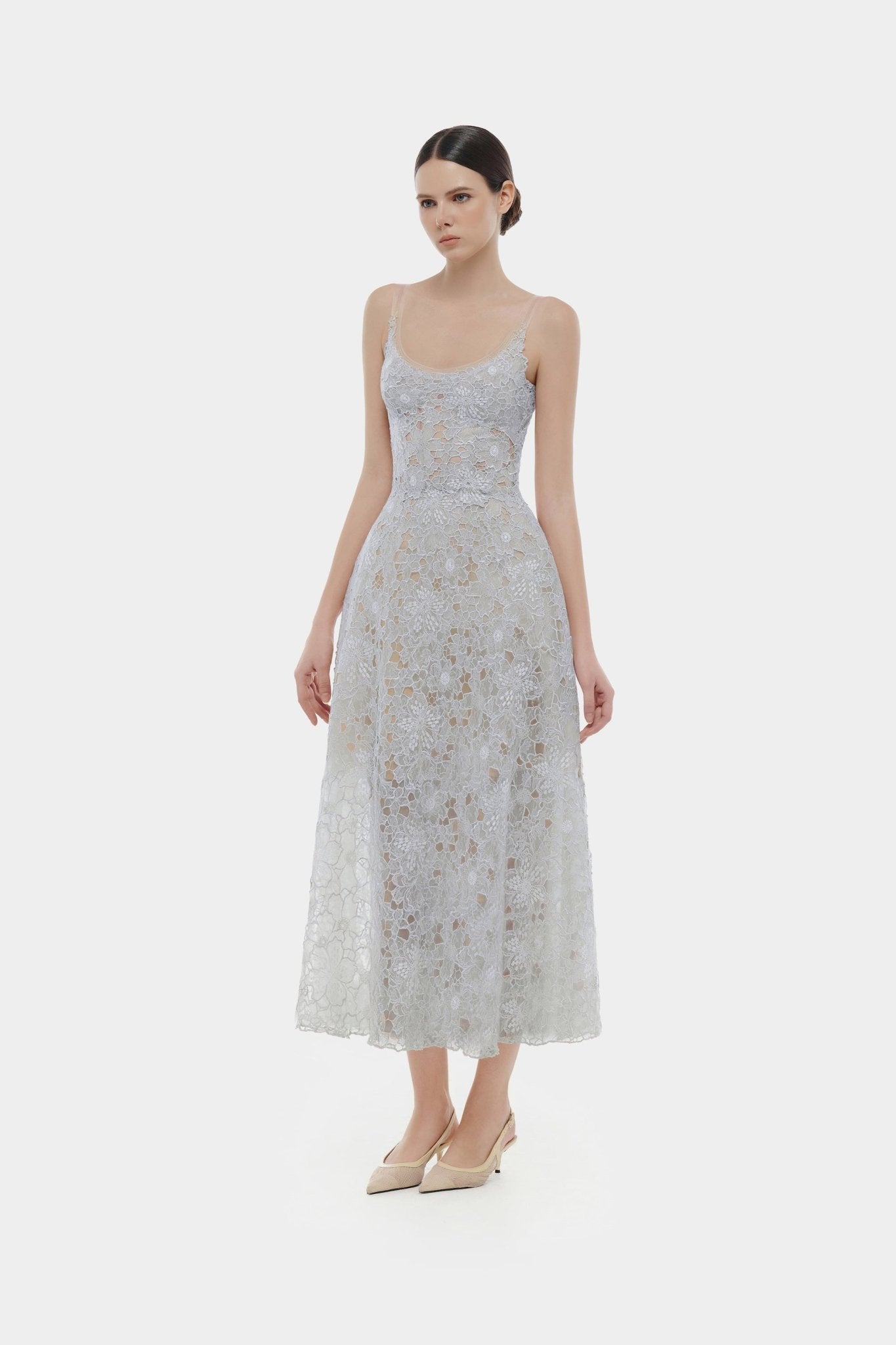 Blue Flower Lace Midi Dress – Montsand