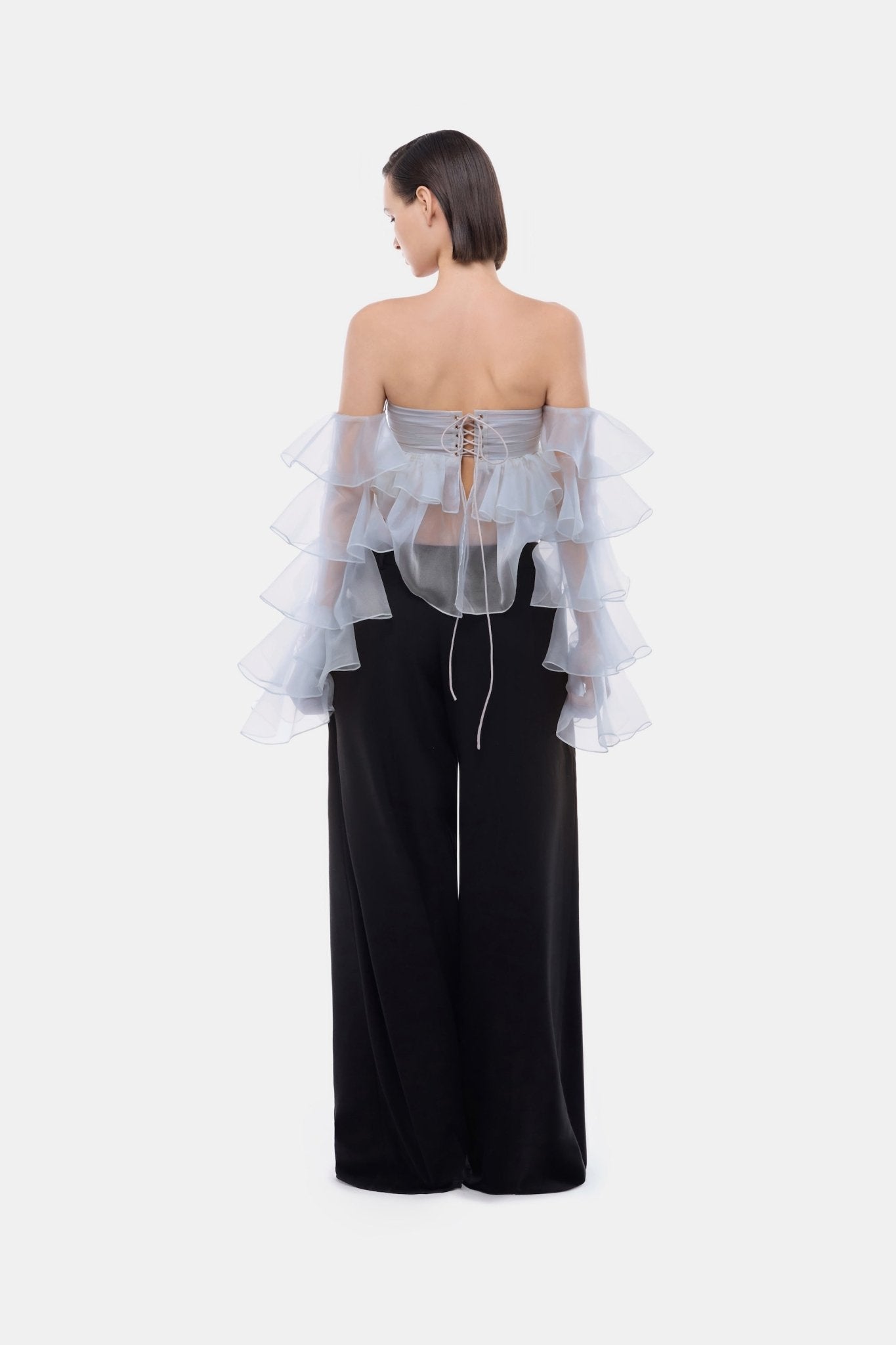 Blue Frill Organza Crop Top - Montsand