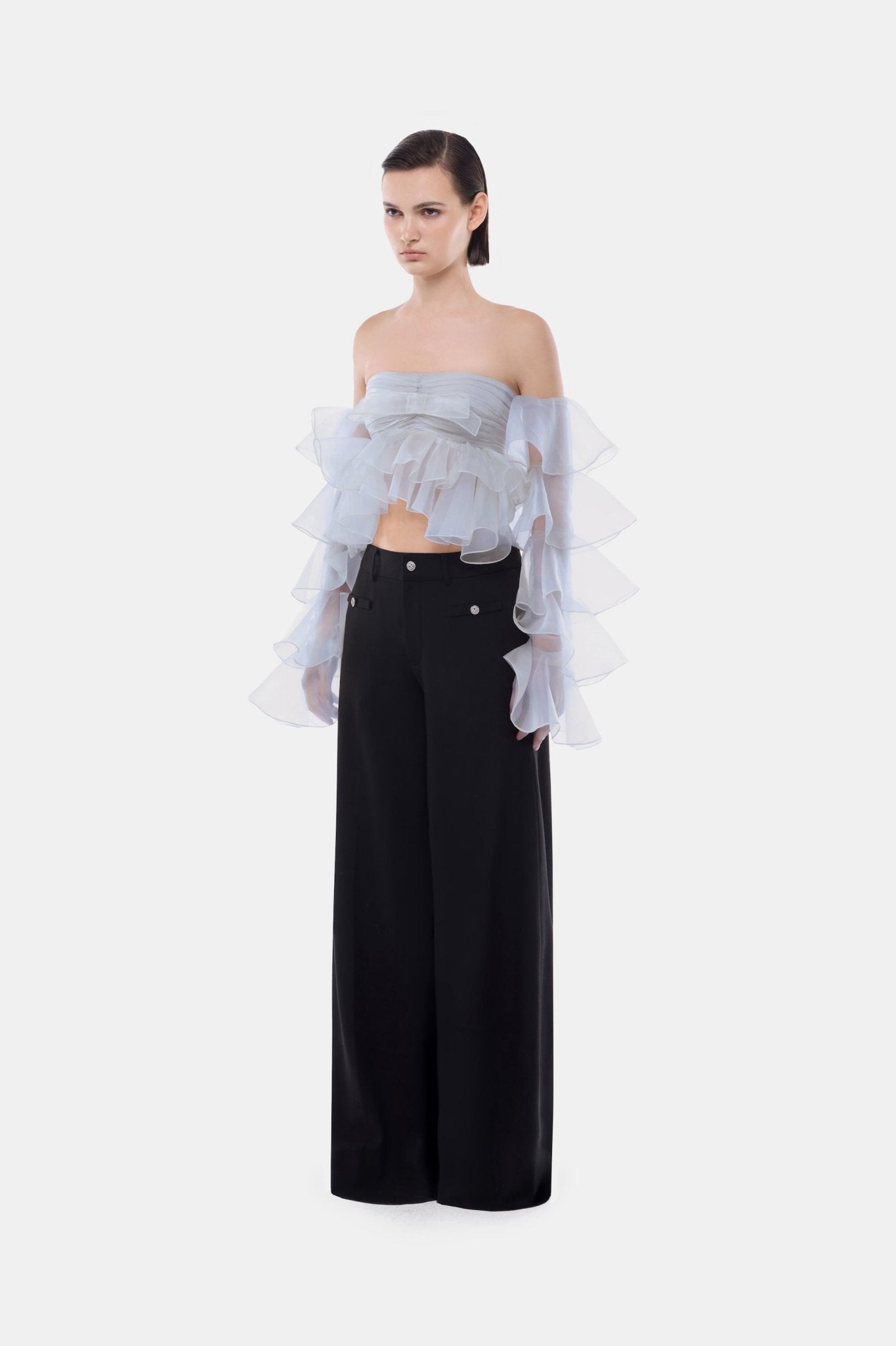 Blue Frill Organza Crop Top - Montsand