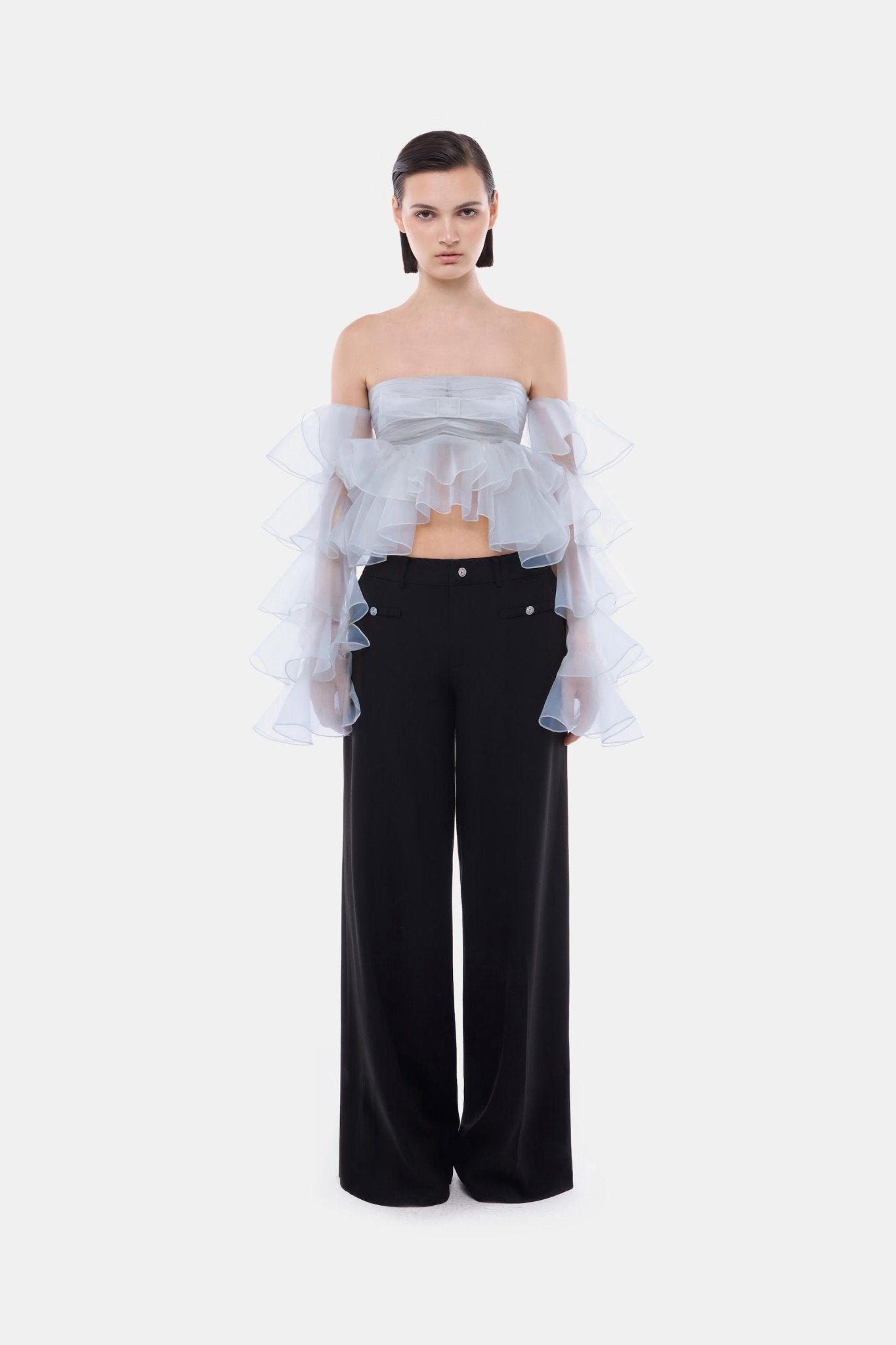 Blue Frill Organza Crop Top - Montsand