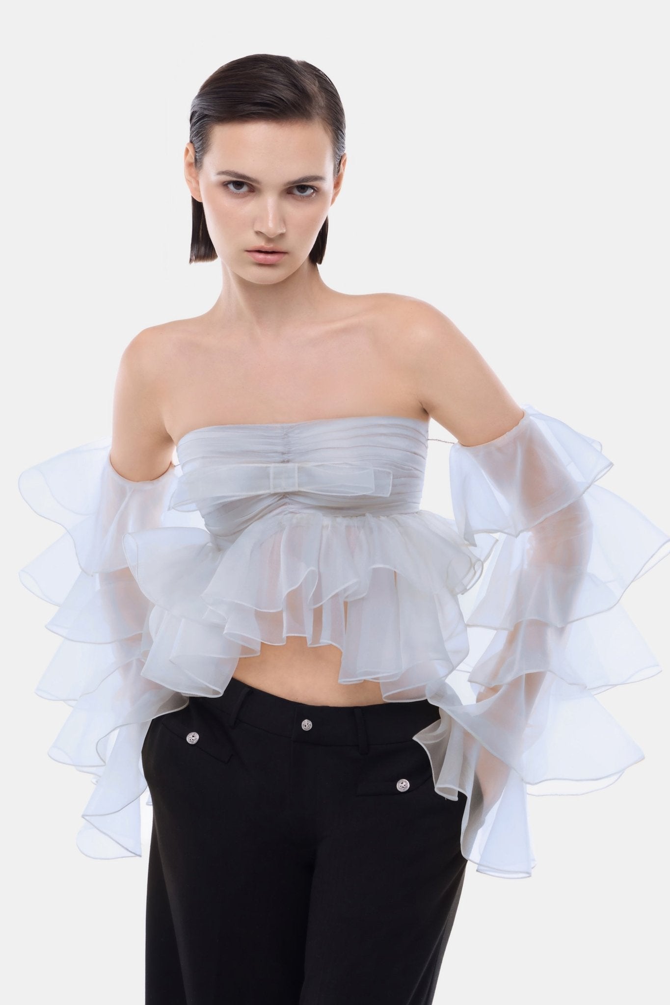 Blue Frill Organza Crop Top - Montsand