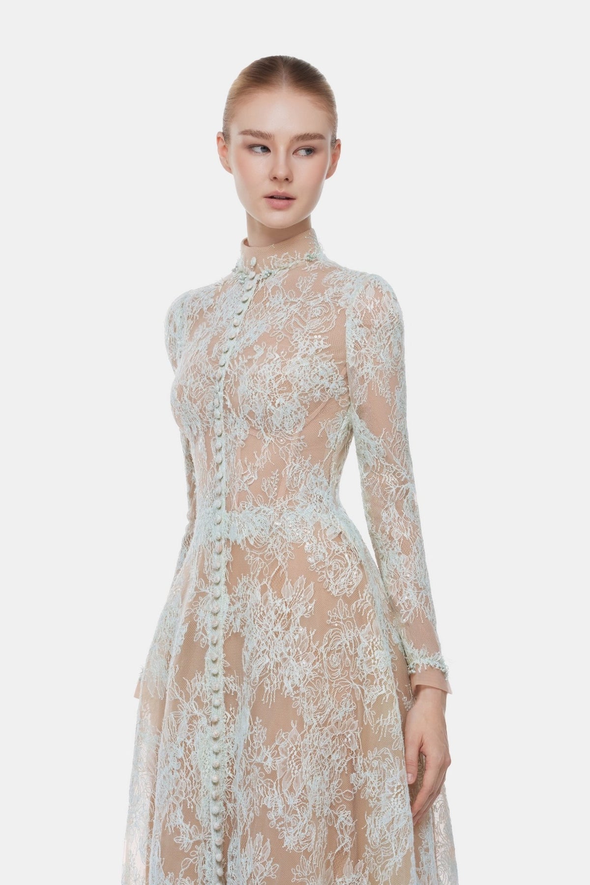 Blue Lace Botton Front Dress - Montsand