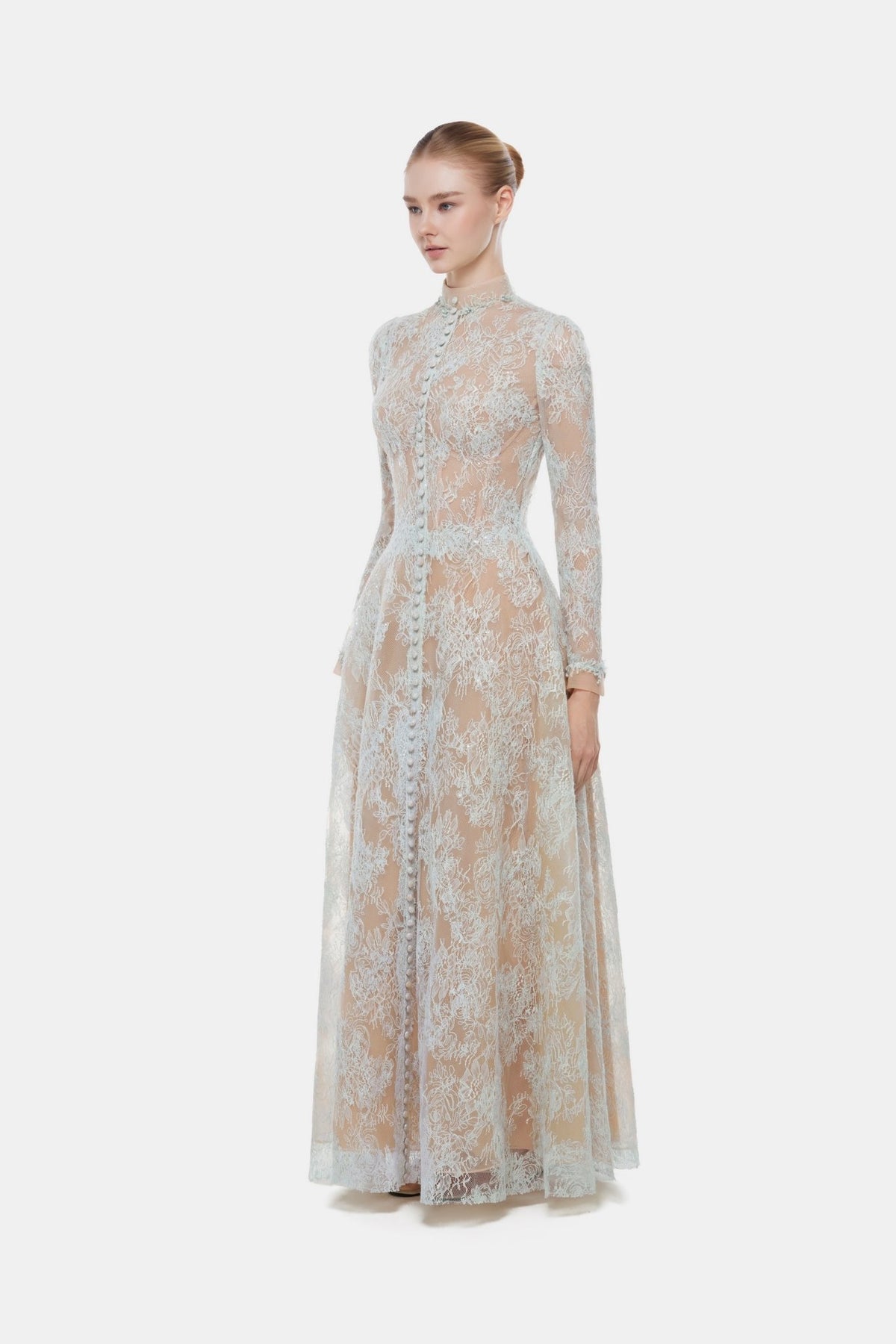 Blue Lace Botton Front Dress - Montsand