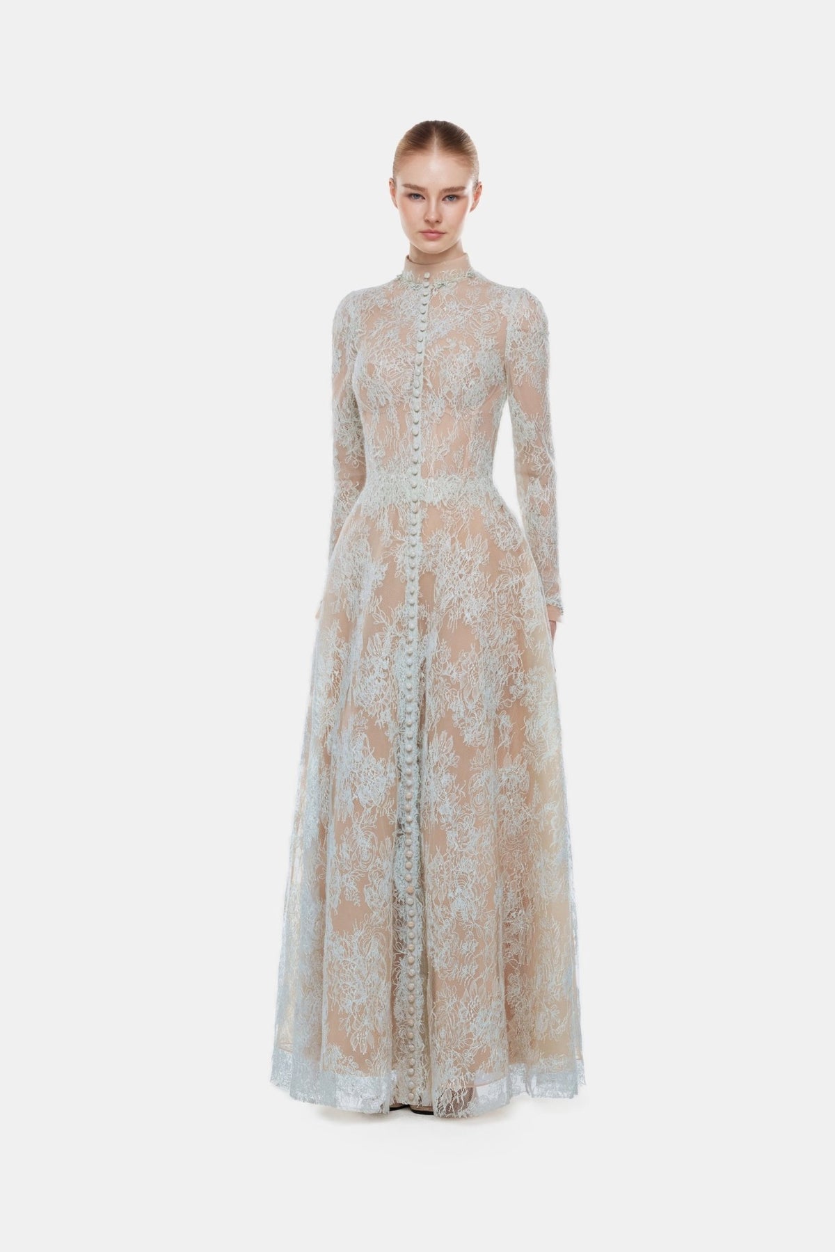 Blue Lace Botton Front Dress - Montsand