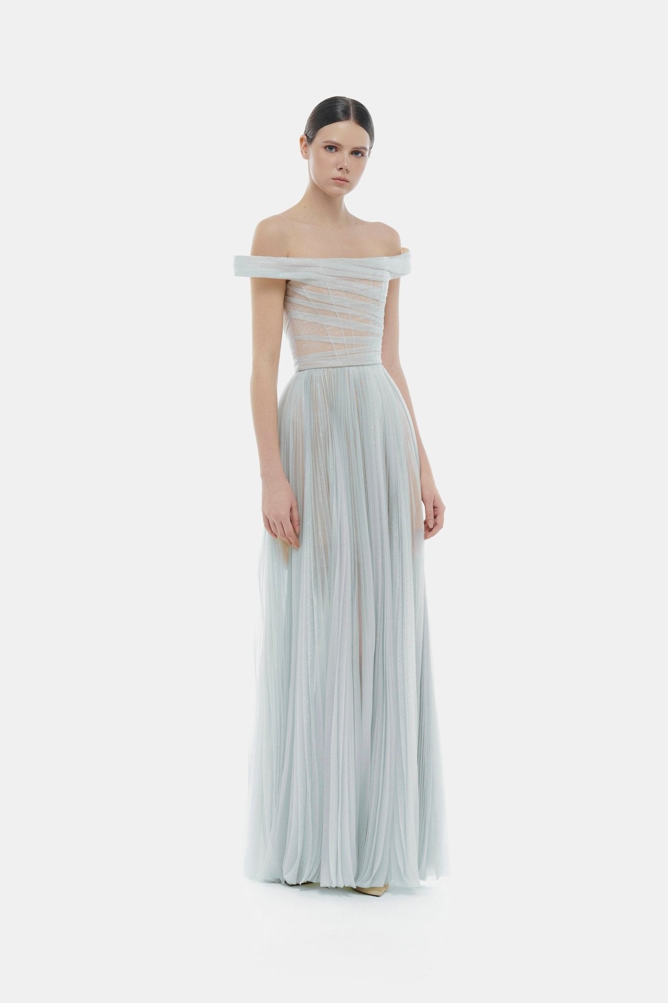 Blue Off-shoulder Maxi Dress β Montsand