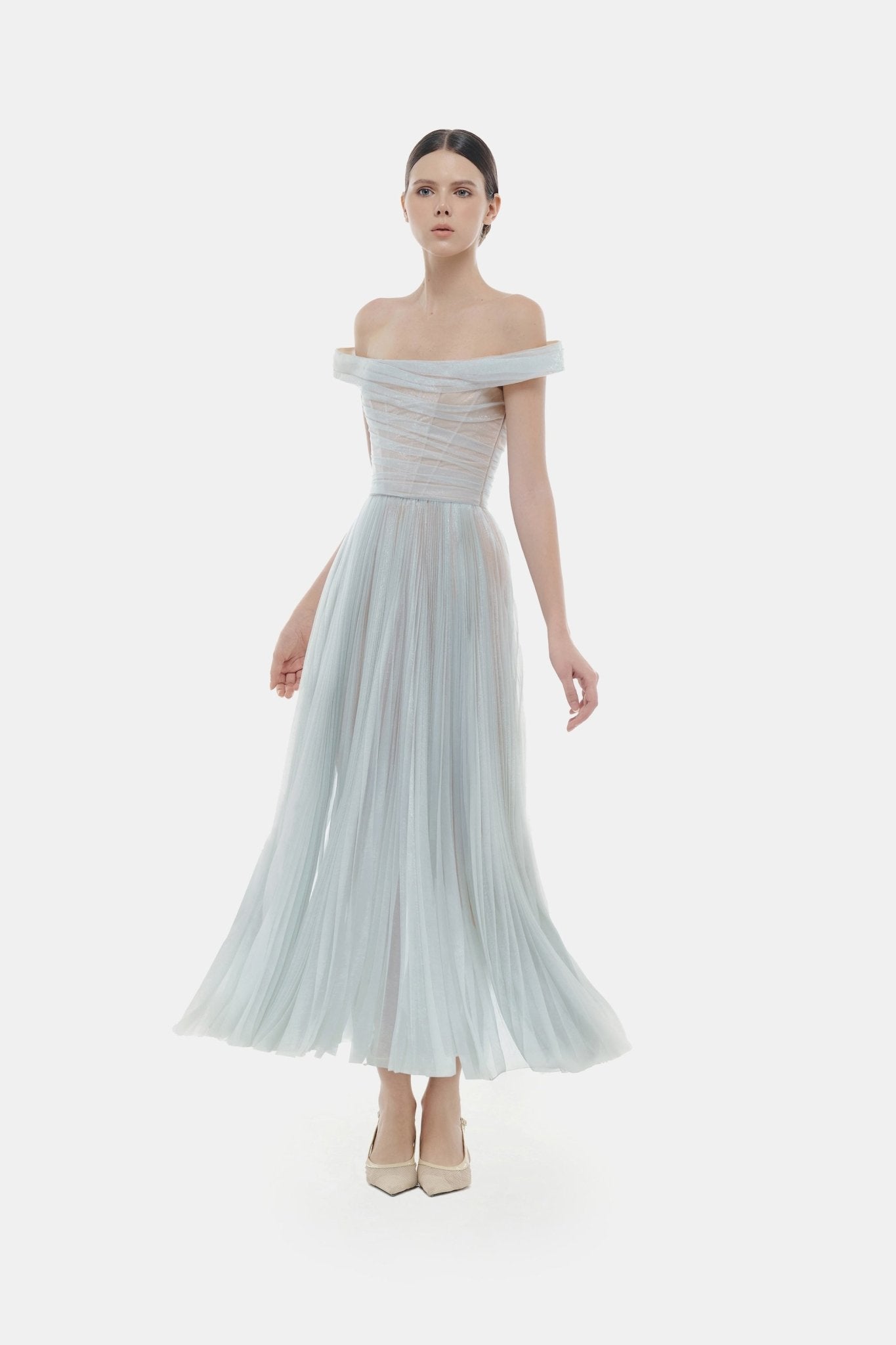 Blue Off-shoulder Midi Dress Dresses Montsand