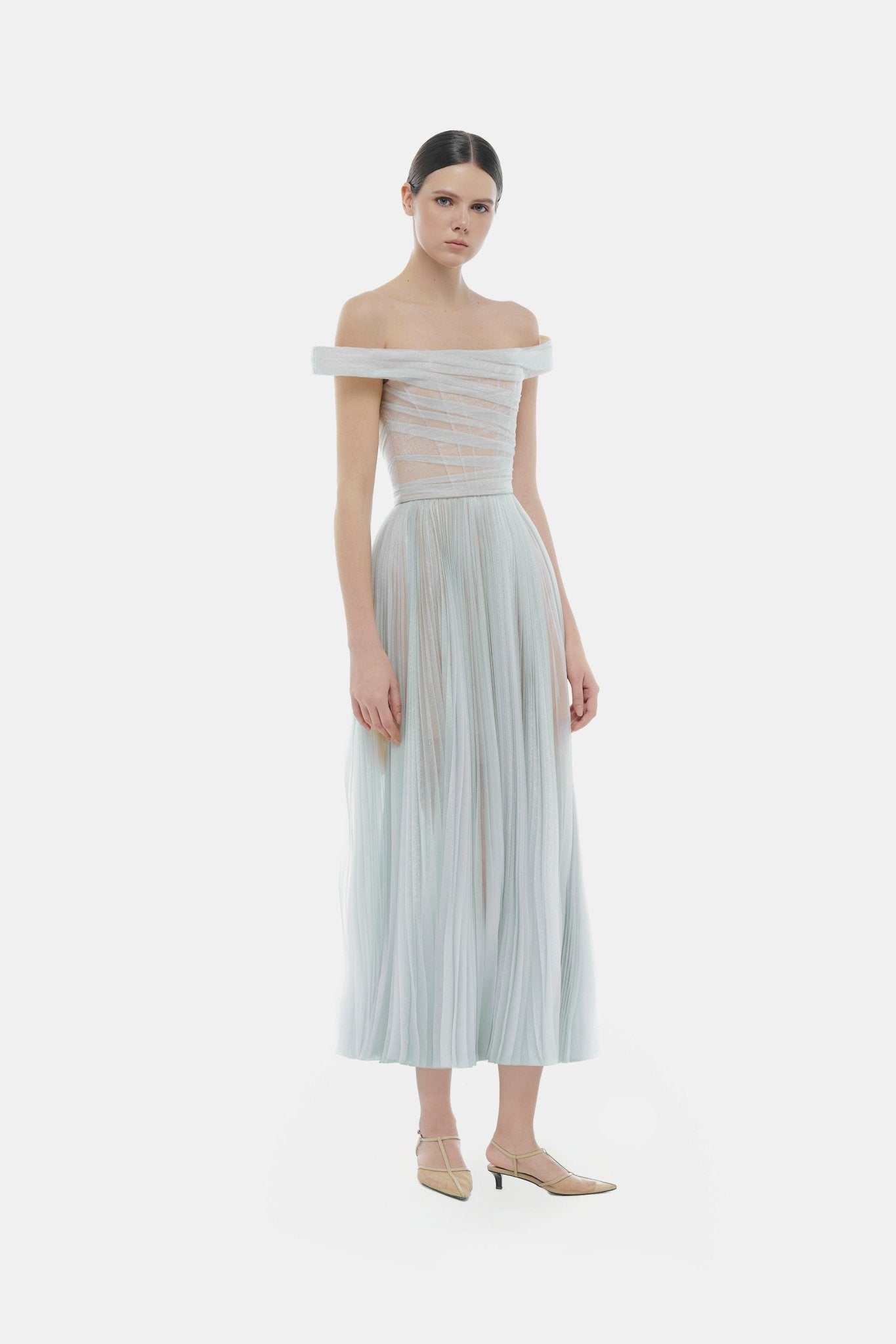 Blue Off-shoulder Midi Dress – Montsand