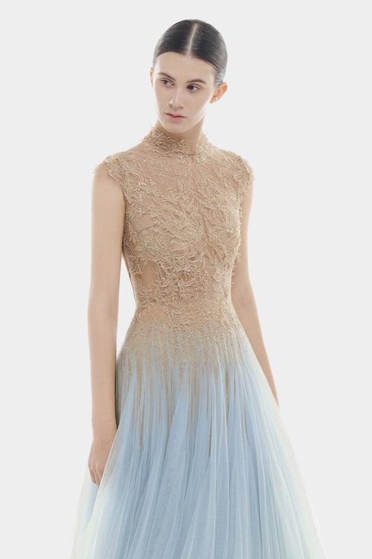 Blue Ombré Cut - Out Lace Dress - Montsand