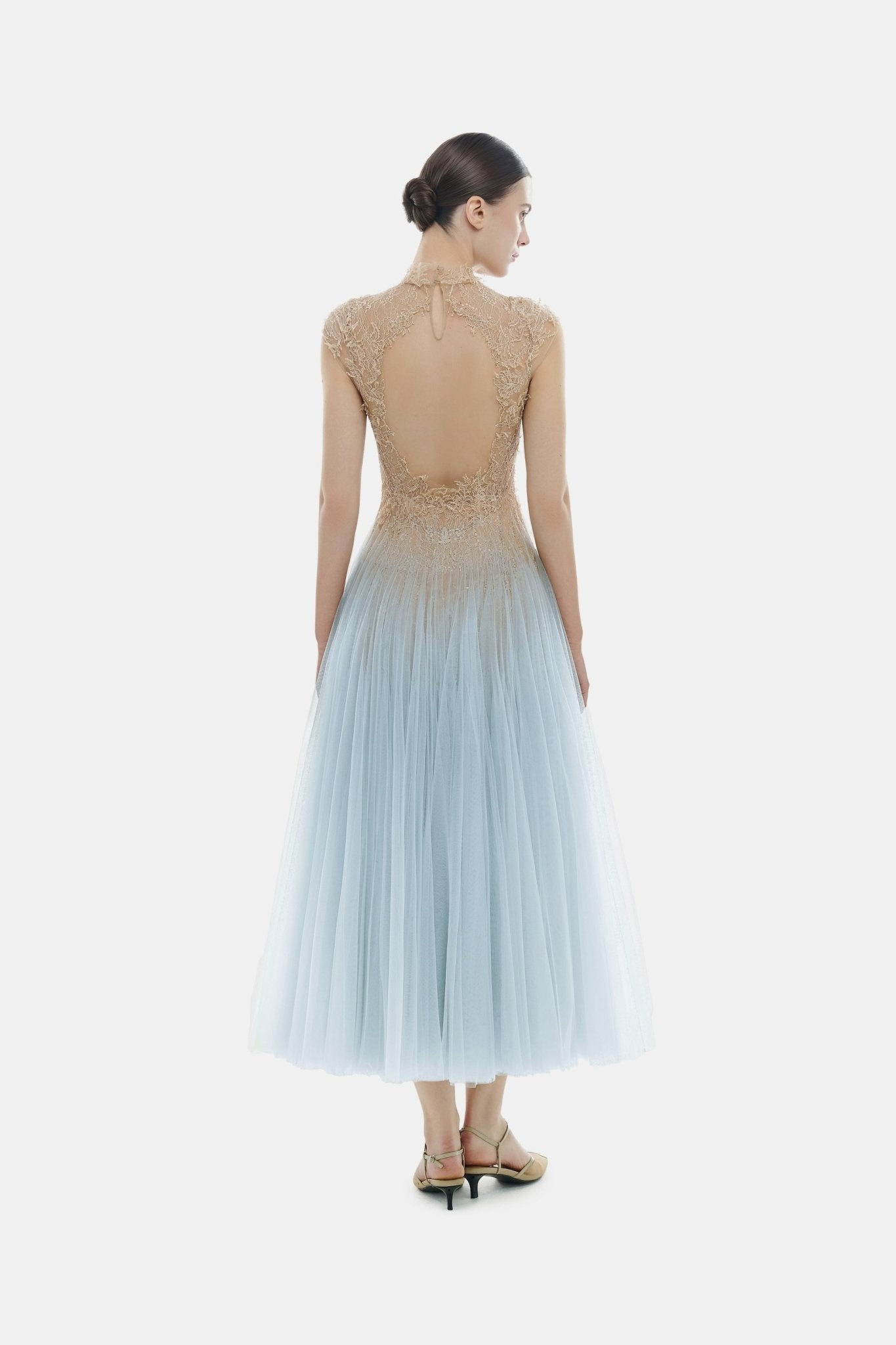 blue ombre dress Blue Ombré Cut-Out Lace Dress M