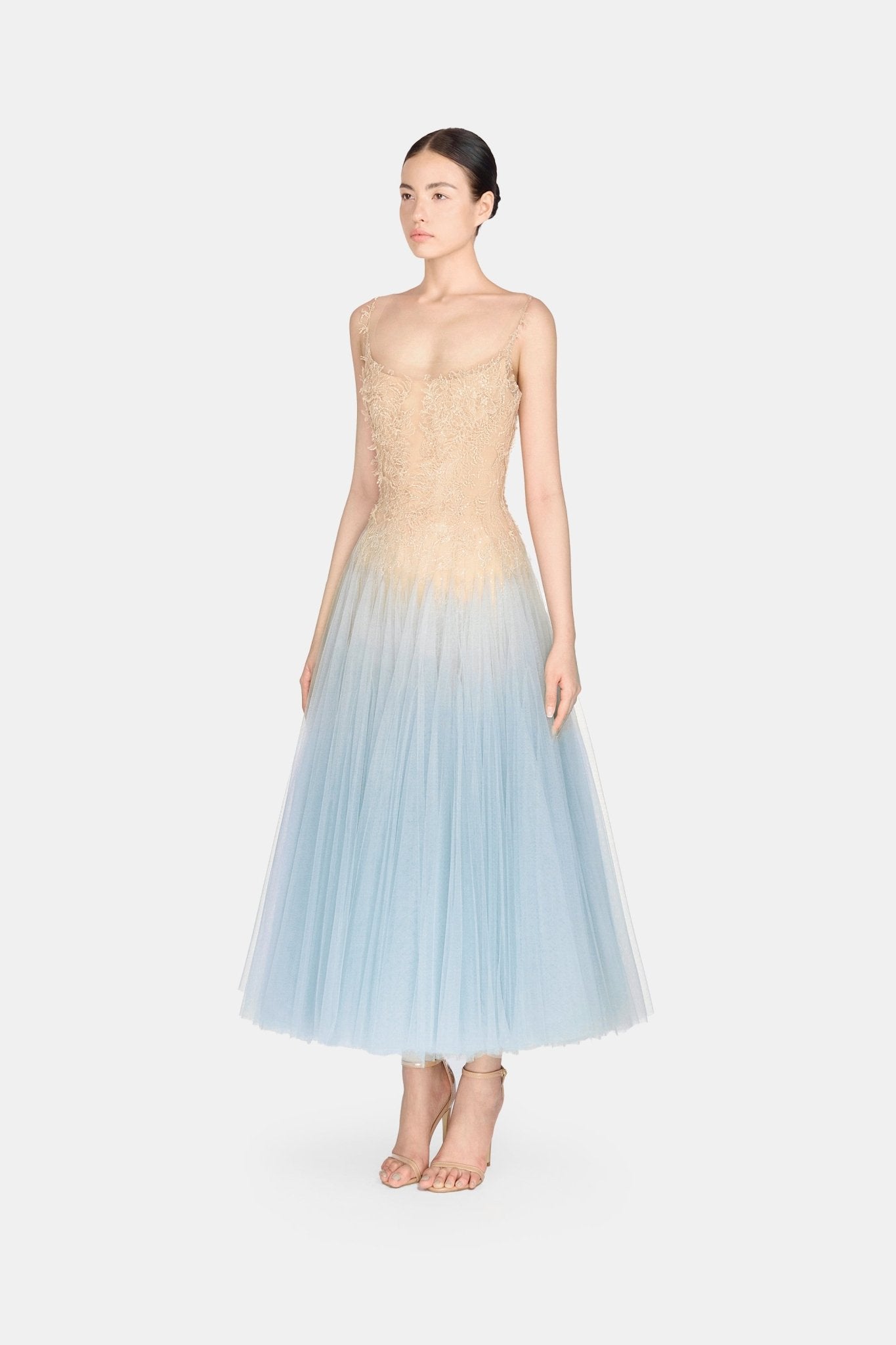 blue ombre dress Baby Blue Ombre Lace Midi Dress M