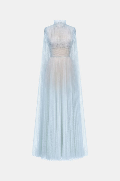 Blue Smocked Lace Maxi Dress M