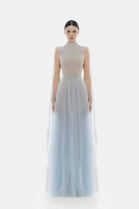 Blue Smocked Lace Maxi Dress - Montsand