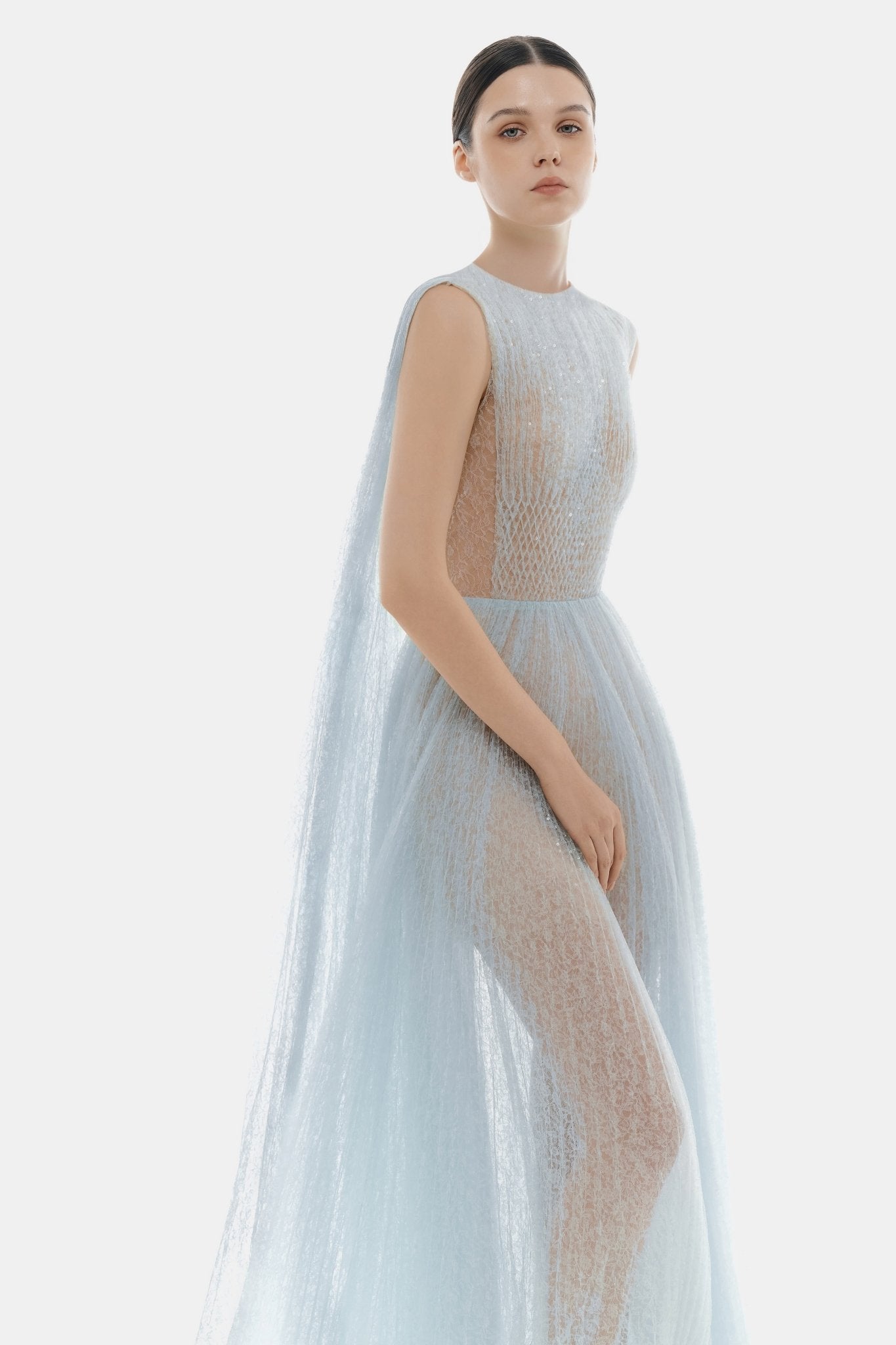 Blue Smocked Round - neck Maxi Dress - Montsand