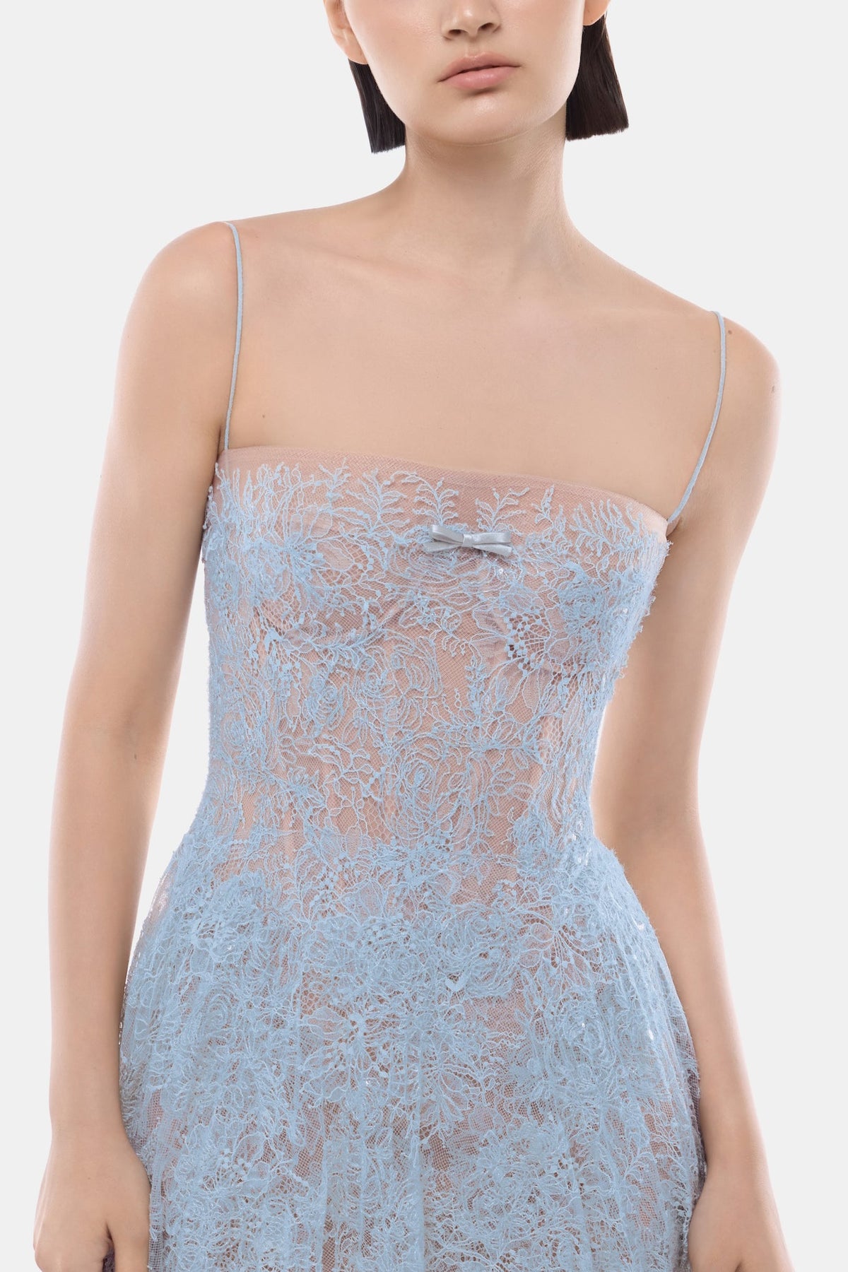 Blue Straight Neckline Pleat Mini Dress - Montsand