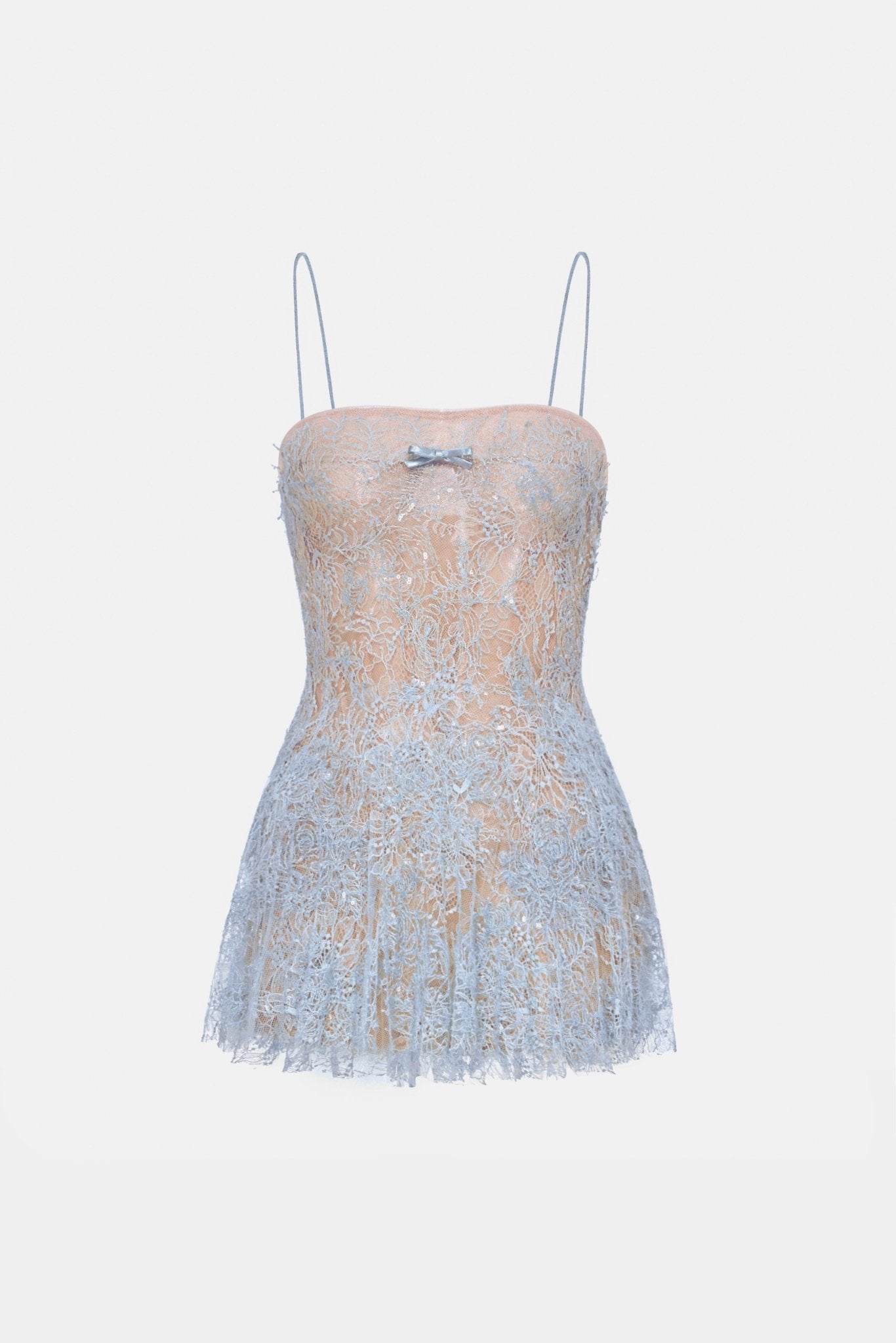 Blue Straight Neckline Pleat Mini Dress - Montsand
