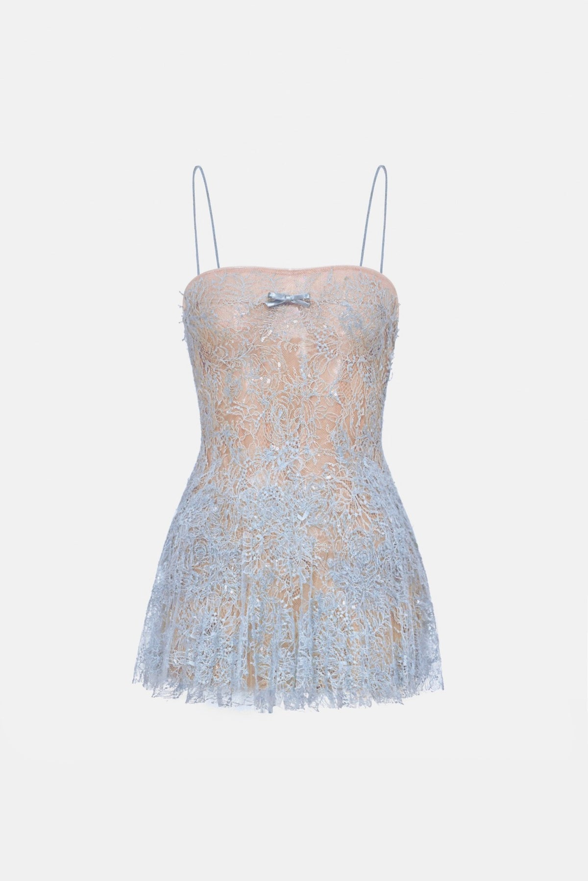 Blue Straight Neckline Pleat Mini Dress - Montsand