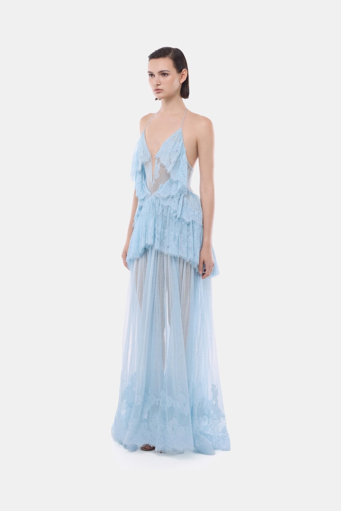 Blue Tiered Mesh Dress - Montsand