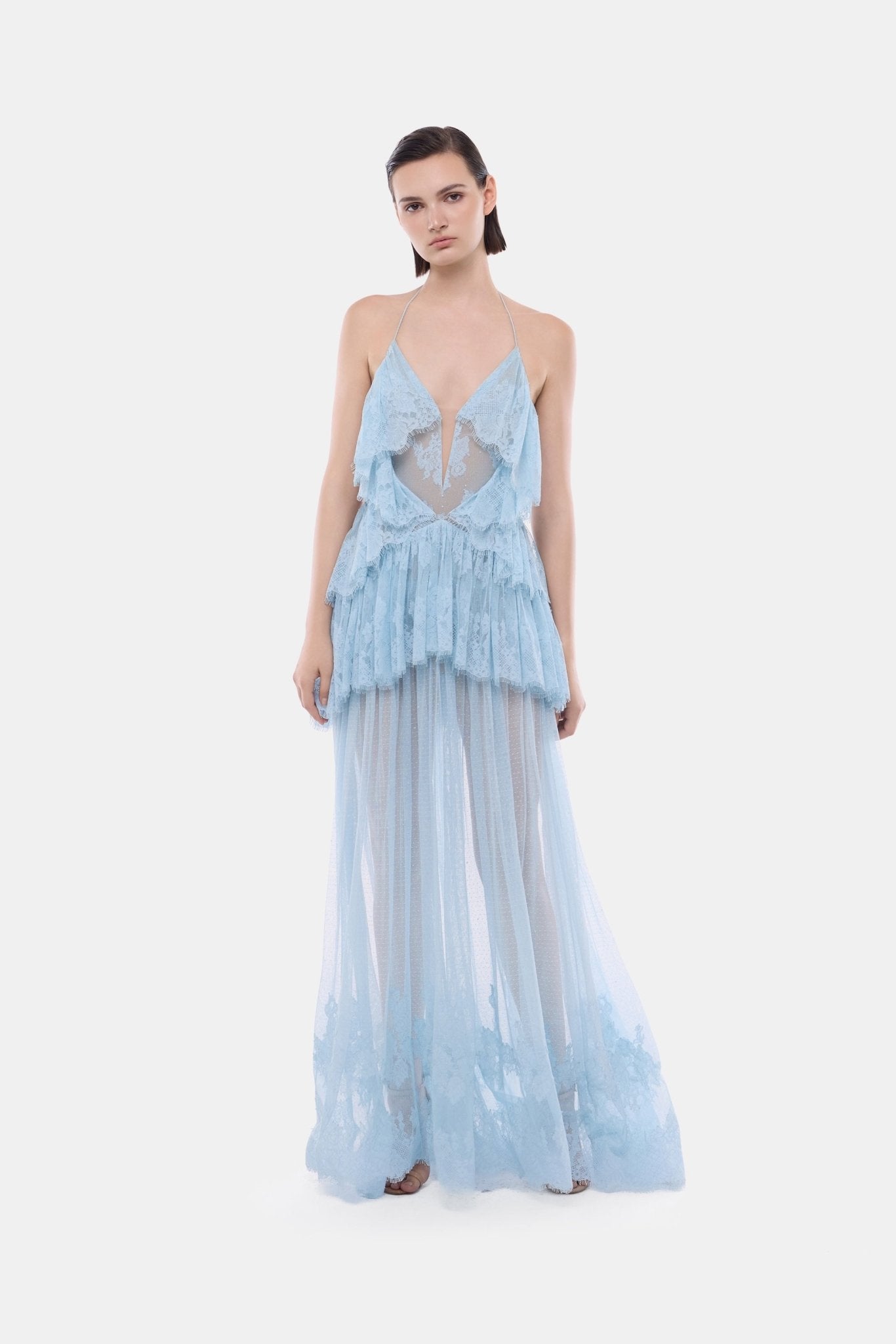 Blue Tiered Mesh Dress - Montsand