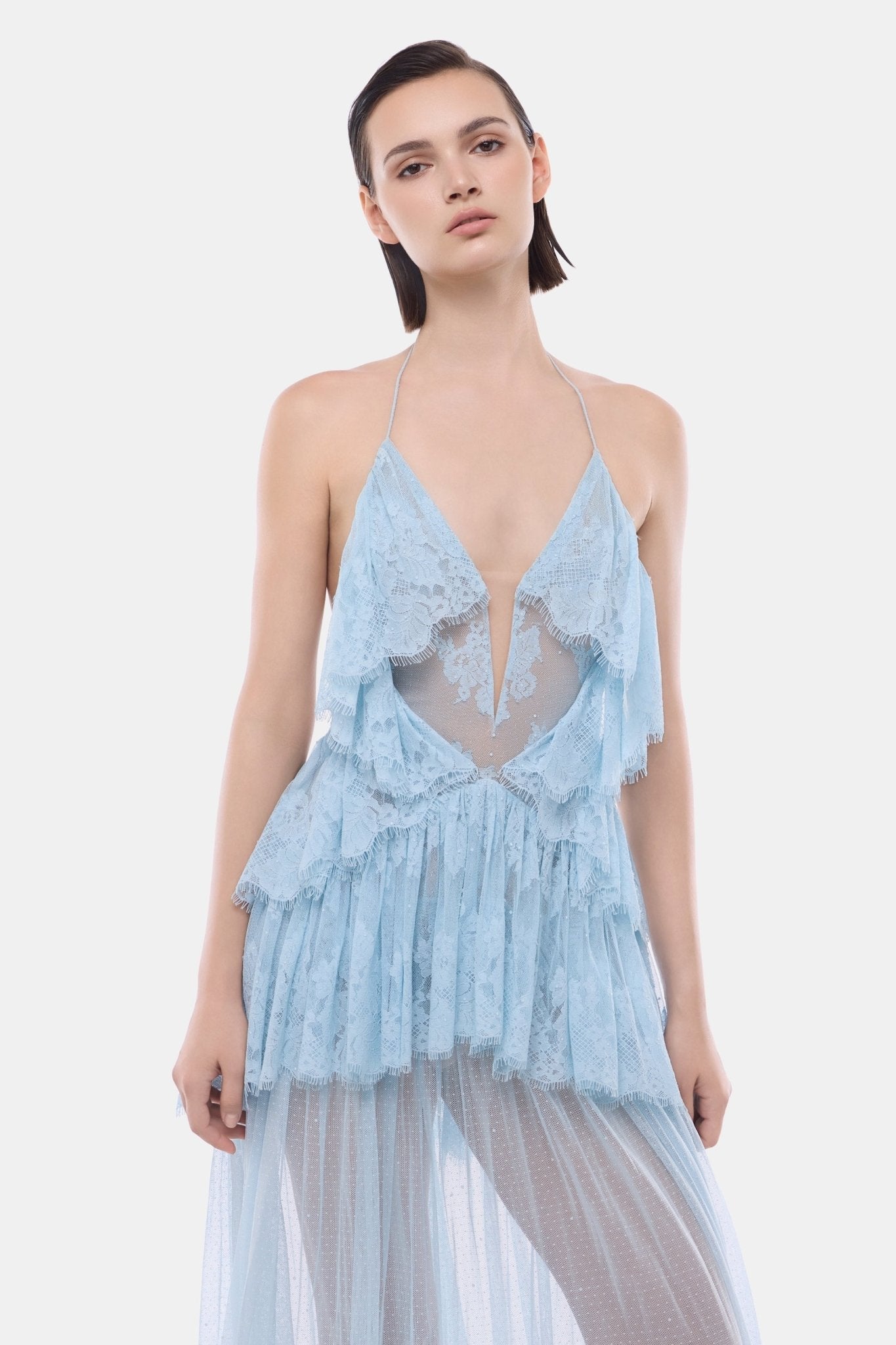 Blue Tiered Mesh Maxi Dress - Montsand