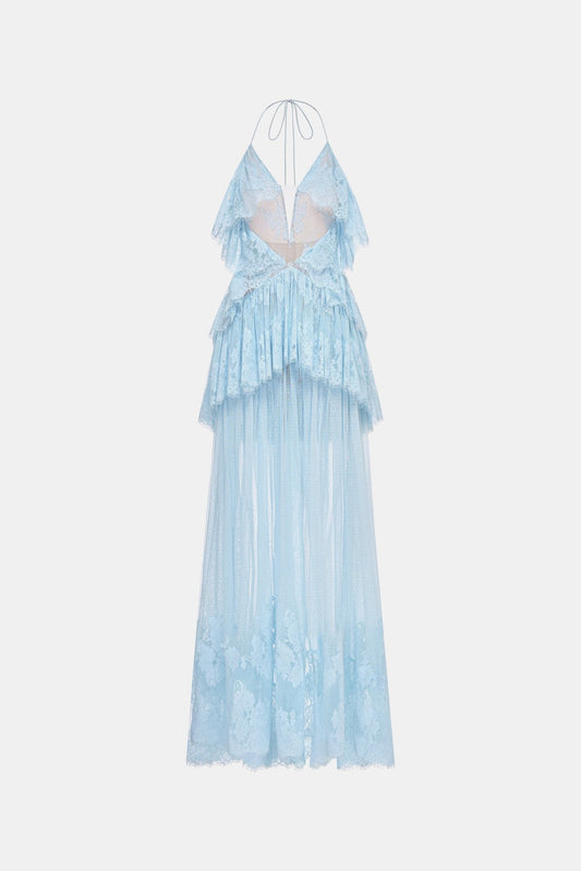 Blue Tiered Mesh Maxi Dress - Montsand