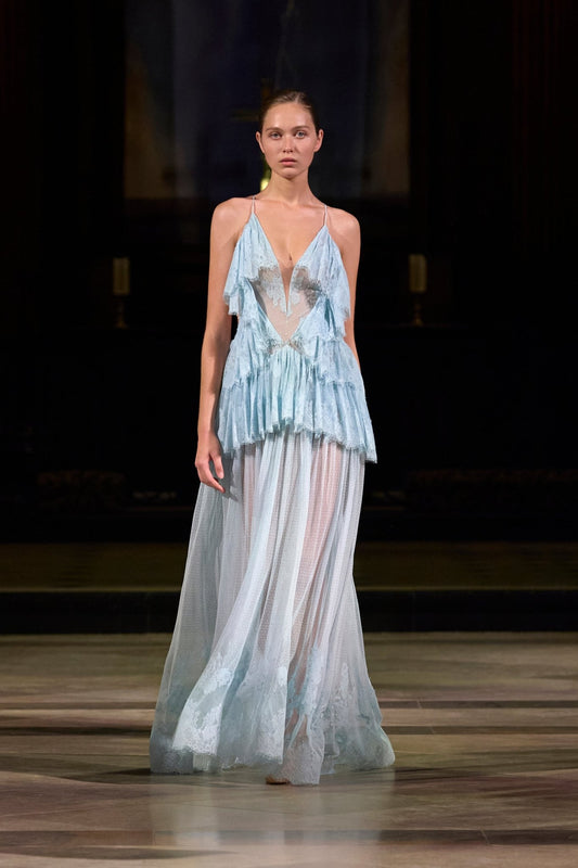 Blue Tiered Mesh Maxi Dress - Montsand