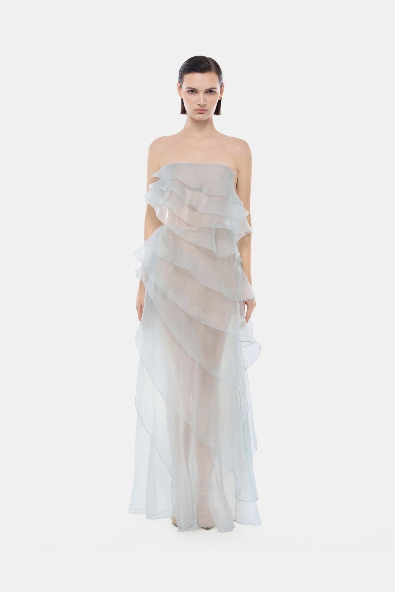 Blue Tiered Strapless Dress - Montsand