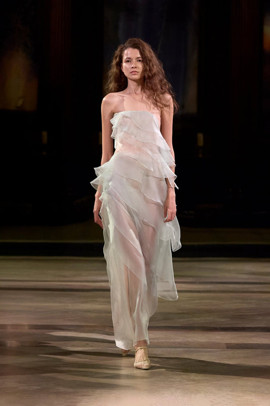 Blue Tiered Strapless Dress - Montsand