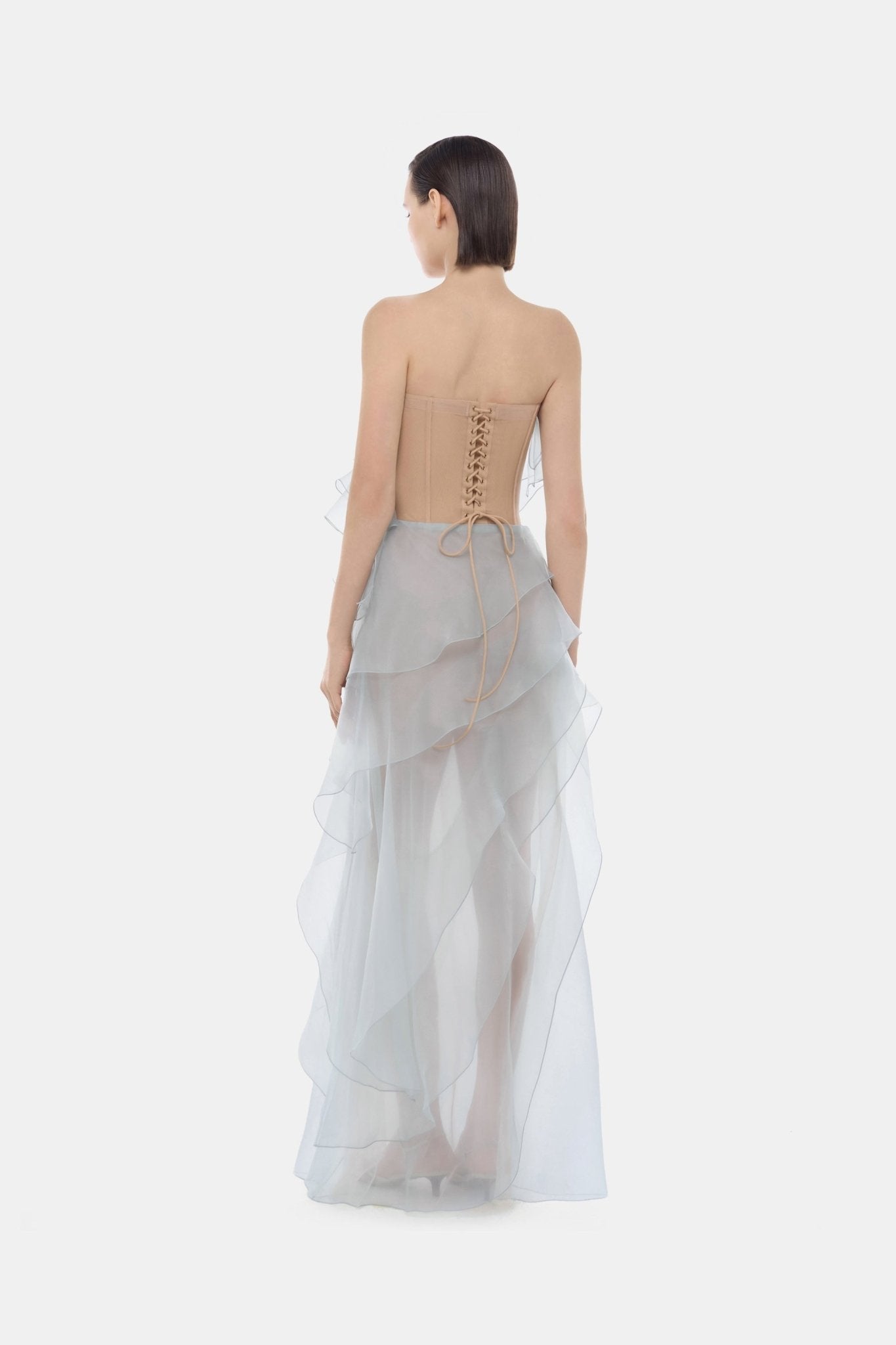 Blue Tiered Strapless Dress - Montsand