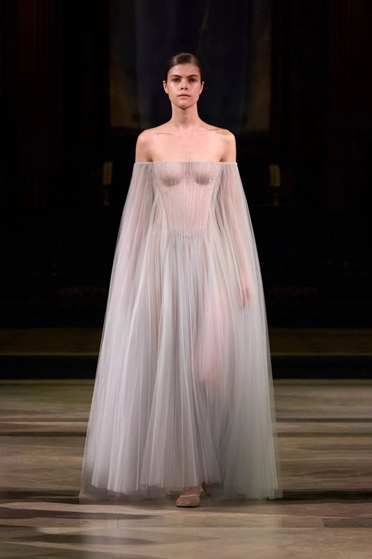 Blue Tulle Off - shoulder Maxi Dress - Montsand