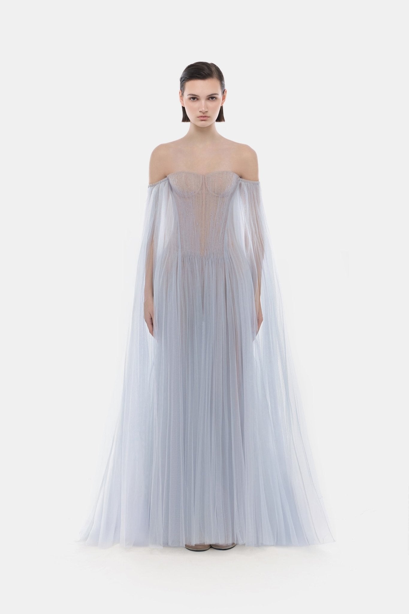 Blue Tulle Off-shoulder Maxi Dress XL
