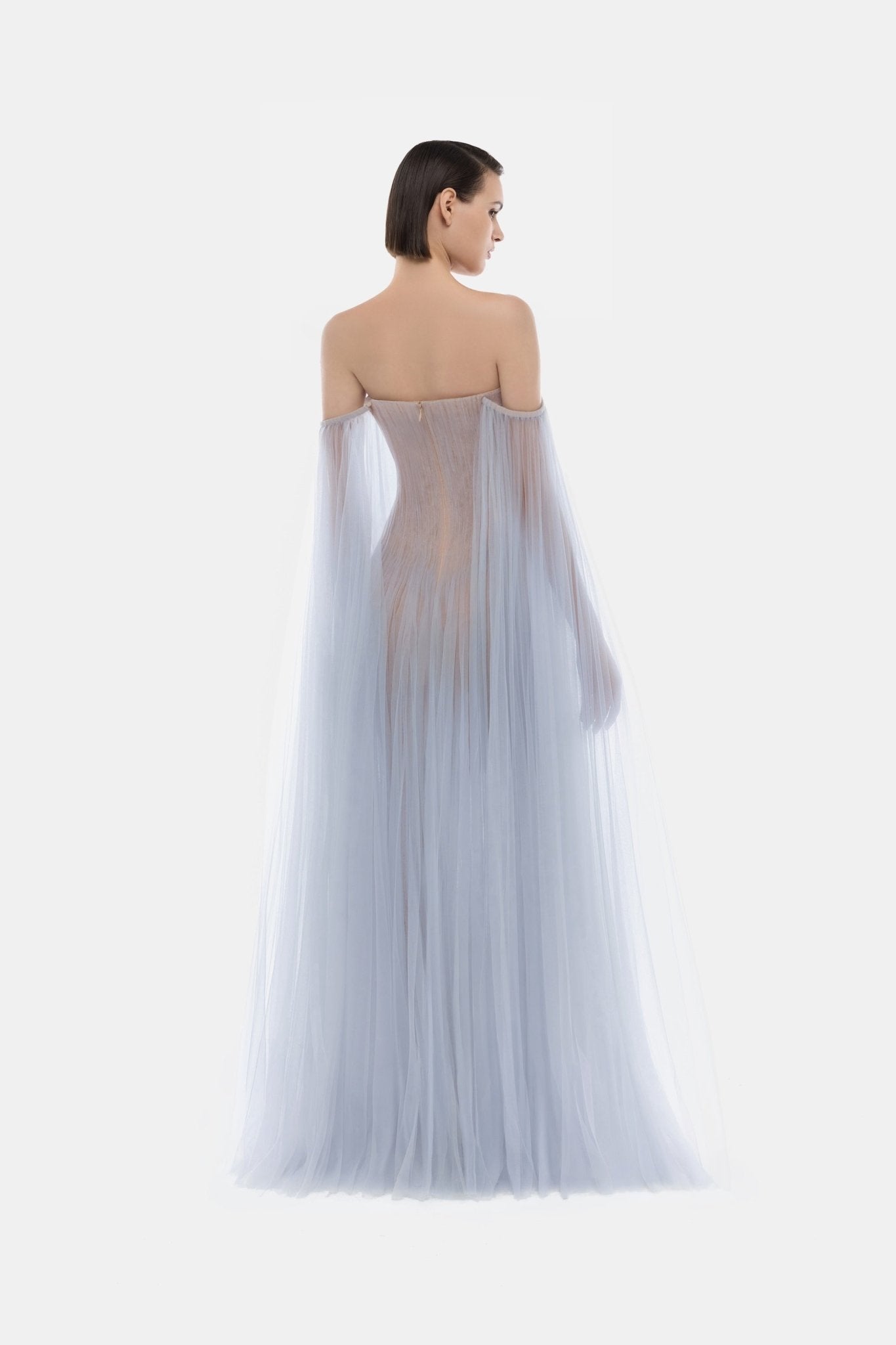 Blue Tulle Off - shoulder Maxi Dress - Montsand