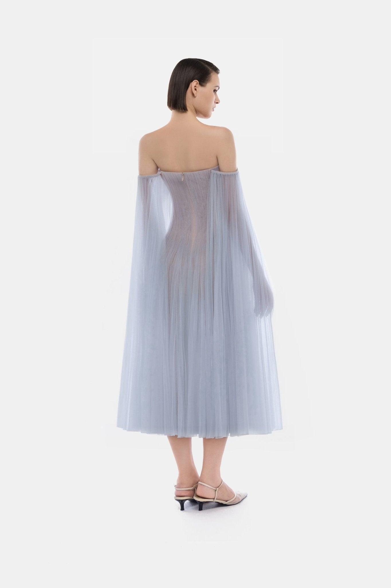 Blue Tulle Off - shoulder Midi Dress - Montsand