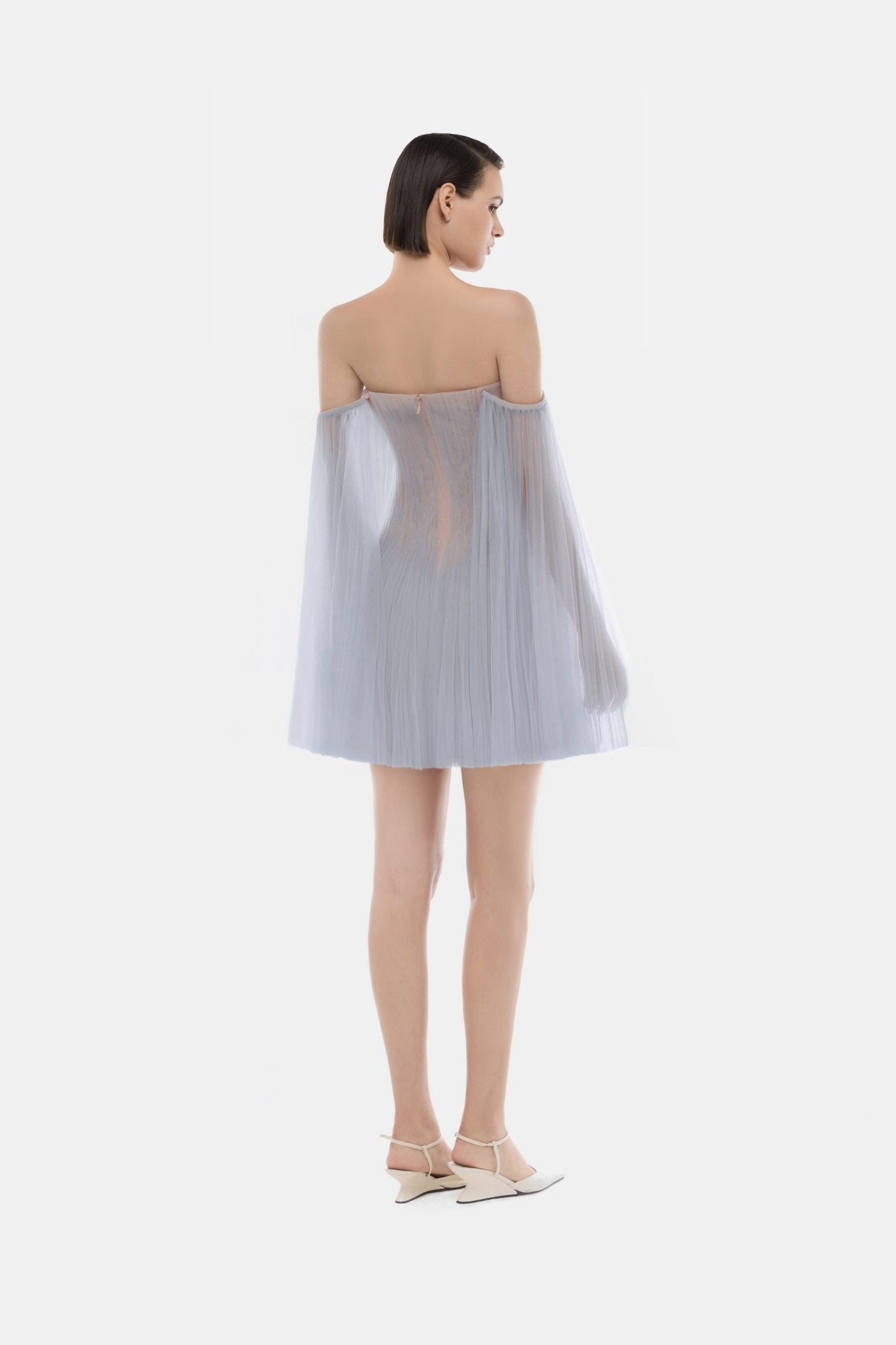 Blue Tulle Off-shoulder Mini Dress - Montsand
