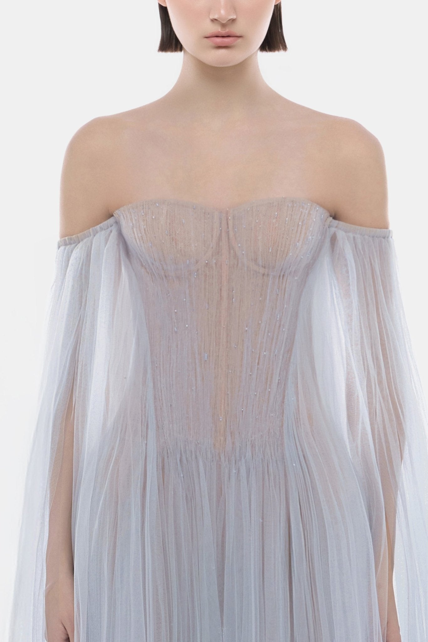 Blue Tulle Off-shoulder Mini Dress - Montsand