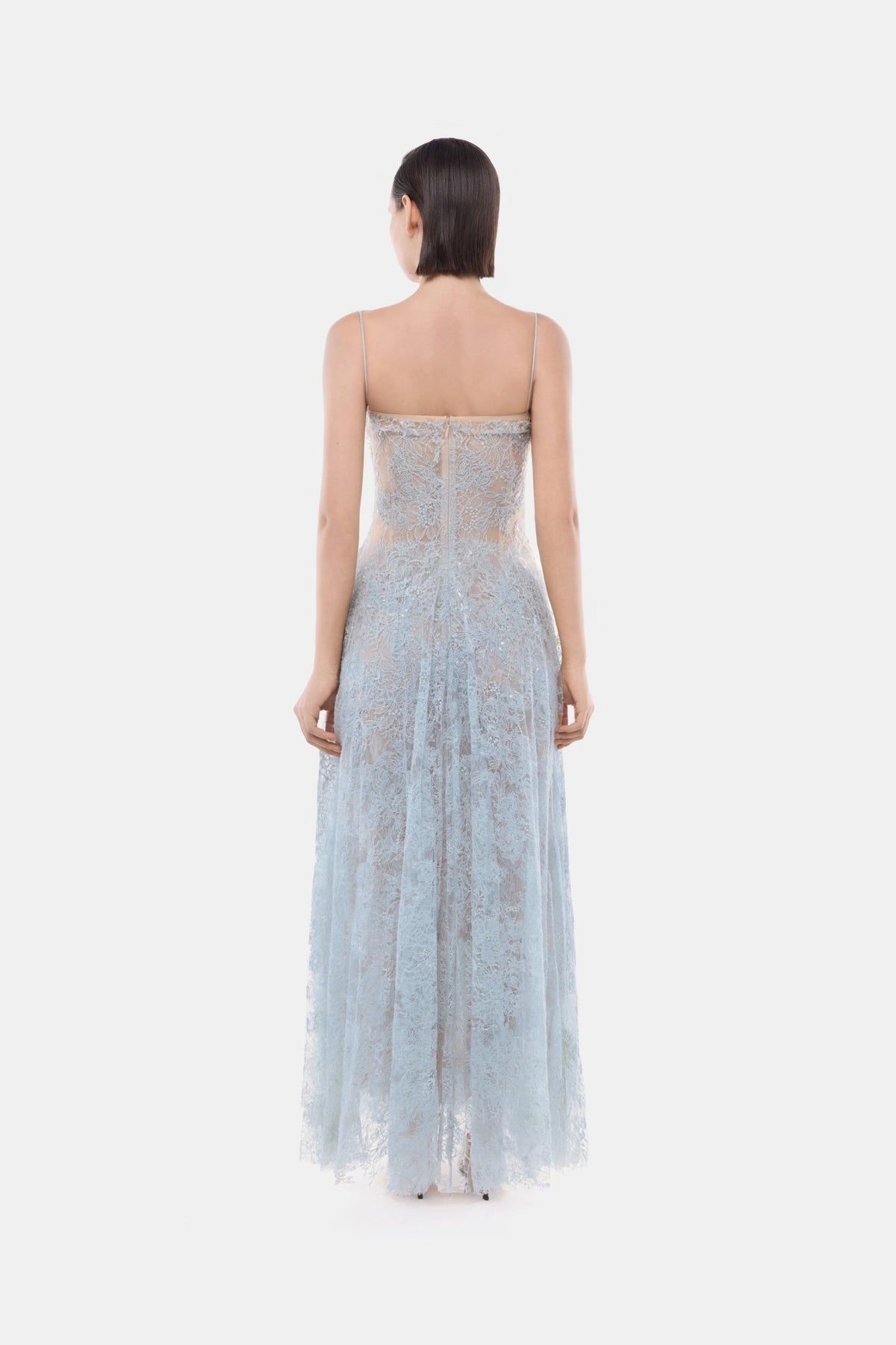 BlueStraight Neckline Pleat Maxi Dress - Montsand