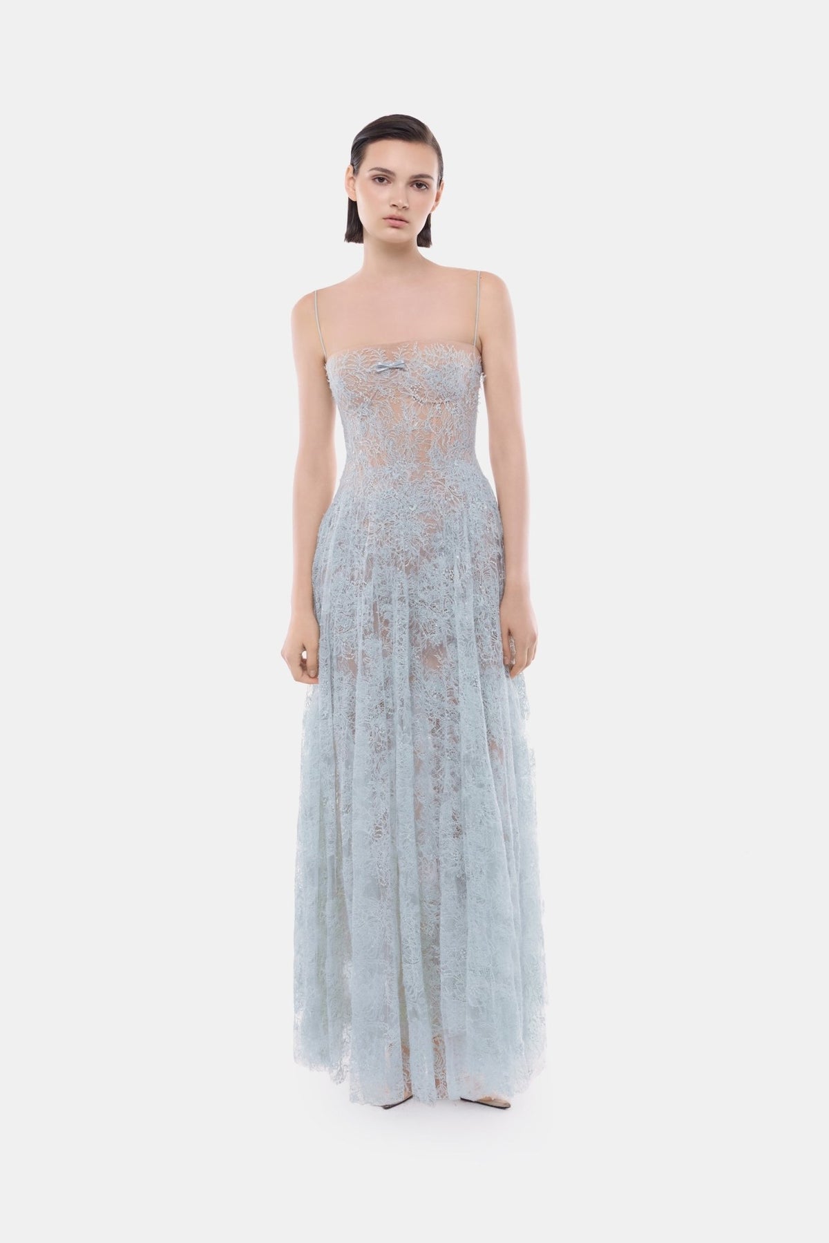 BlueStraight Neckline Pleat Maxi Dress - Montsand