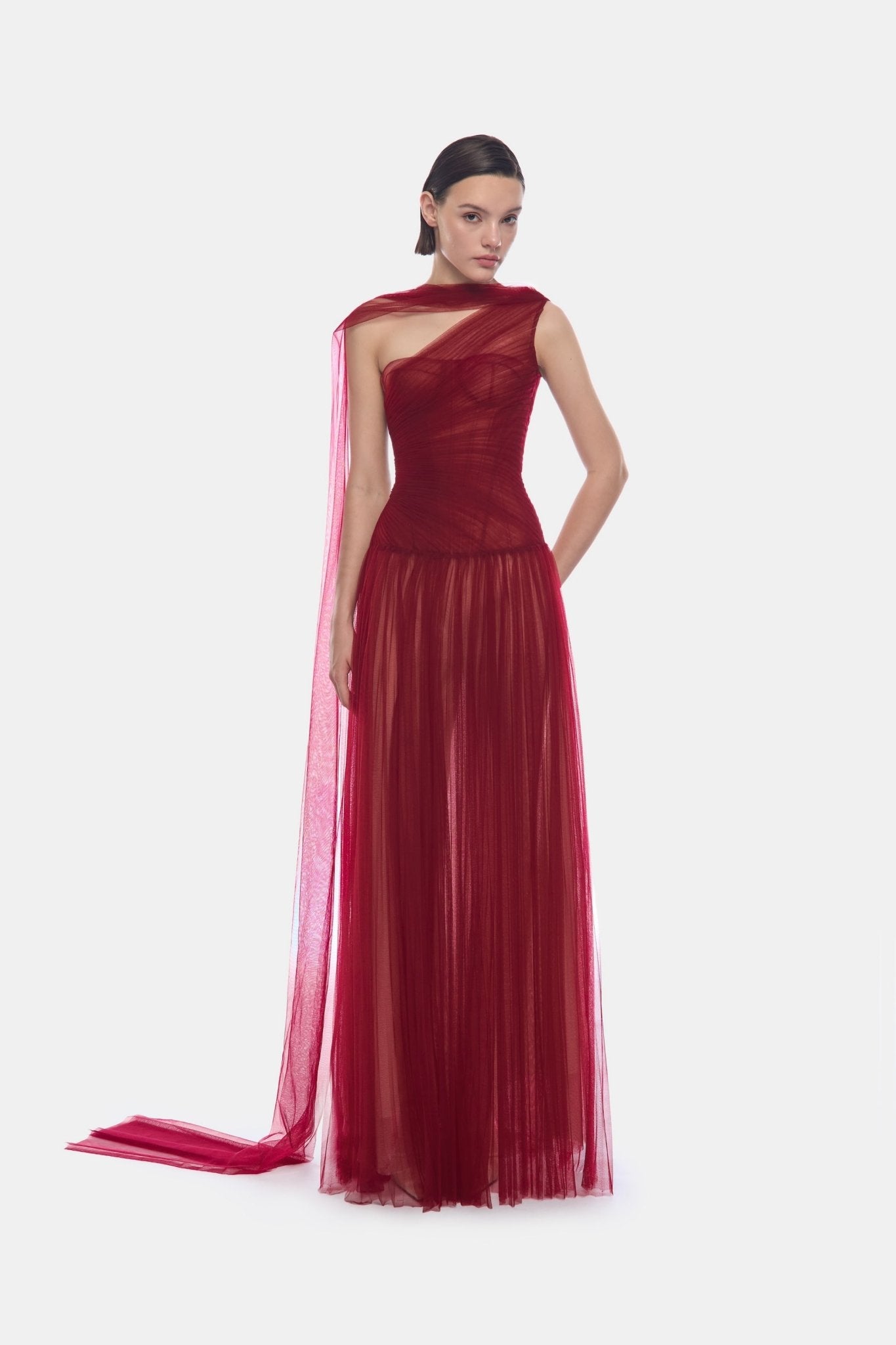 Bordeaux Draped Maxi Dress - Montsand