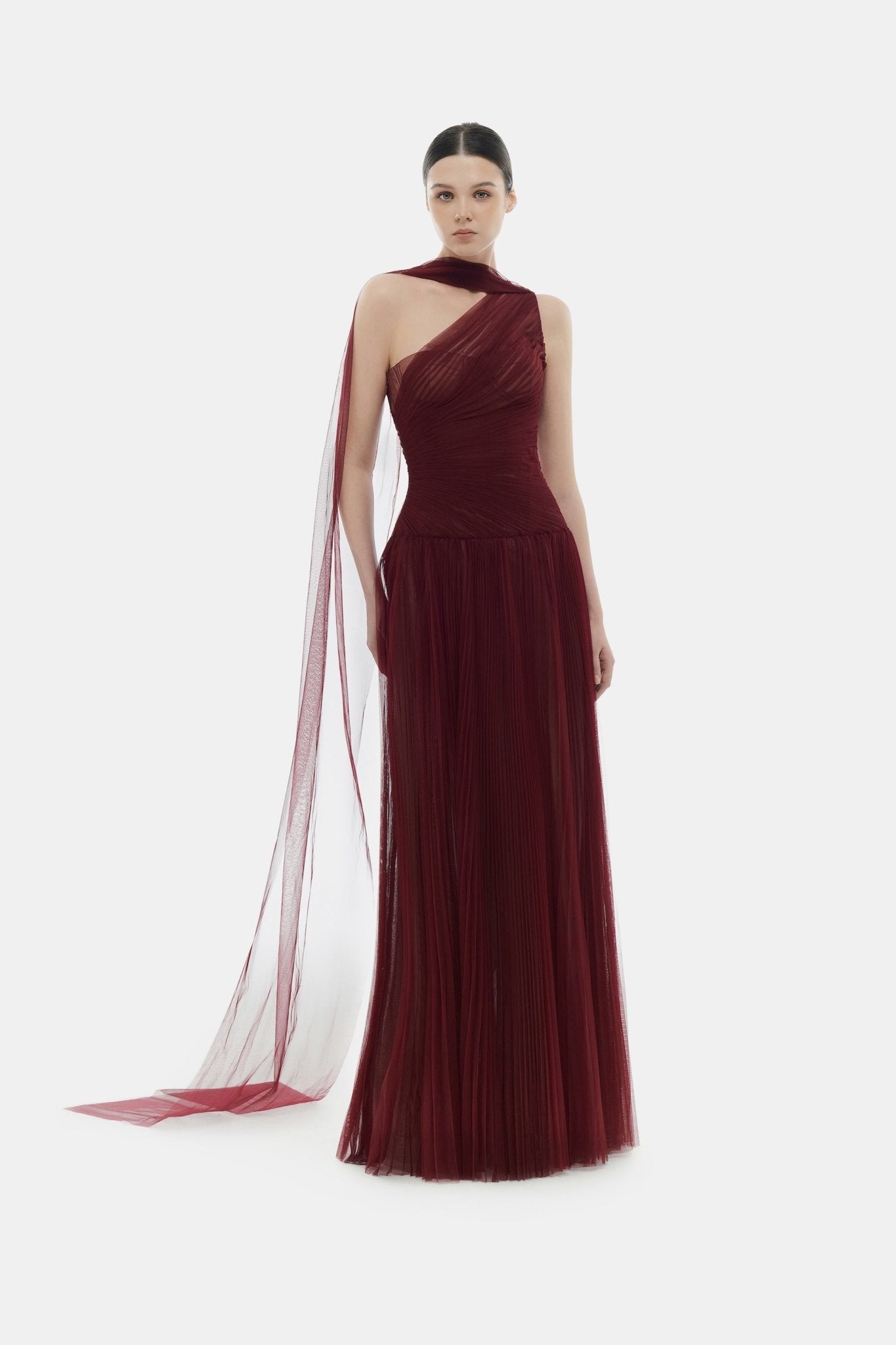 Bordeaux Draped Maxi Dress - Montsand