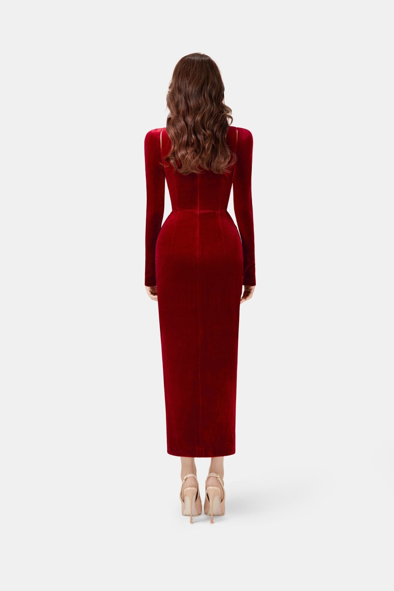 Bordeaux Velvet Draped Dress - Montsand