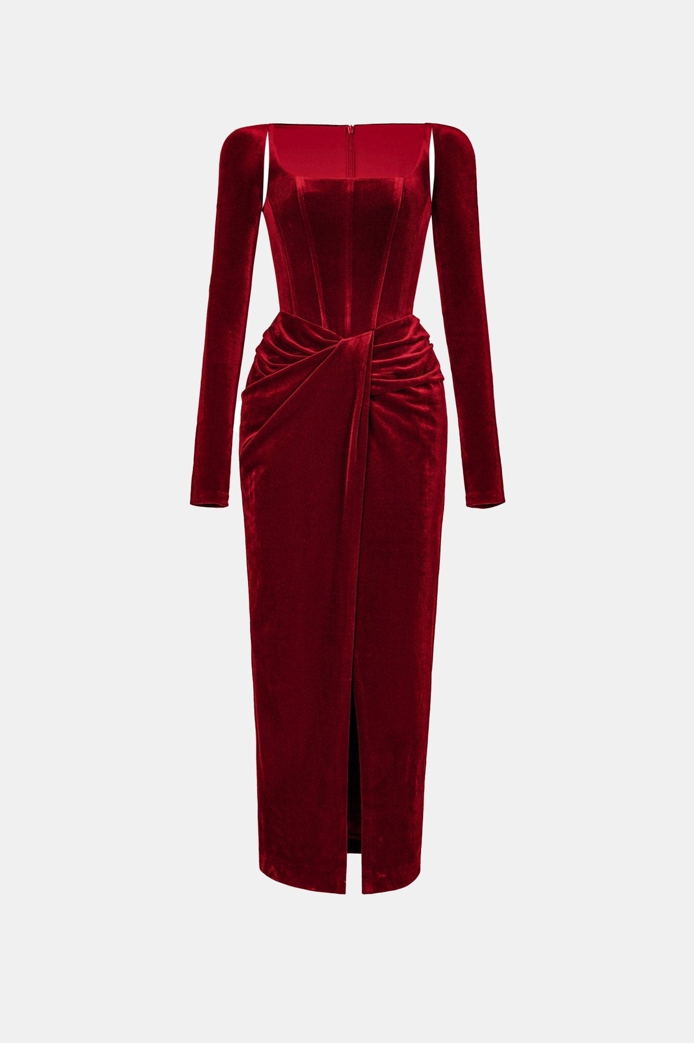 Bordeaux Velvet Draped Dress - Montsand