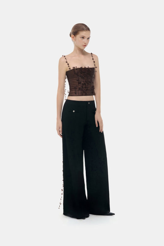 Brown 3D Floral Strap Top - Montsand