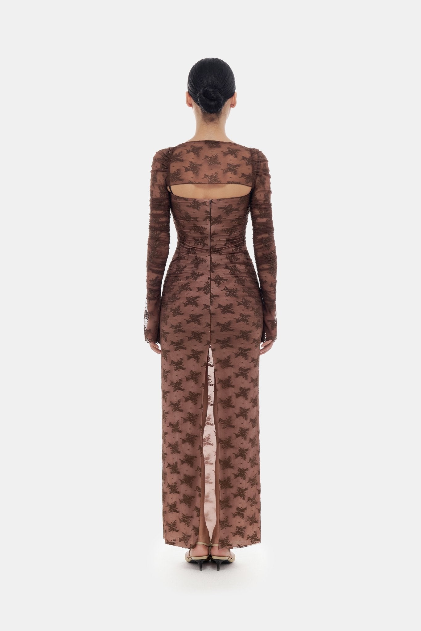 Brown Bow Cut Out Laces Dress - Montsand