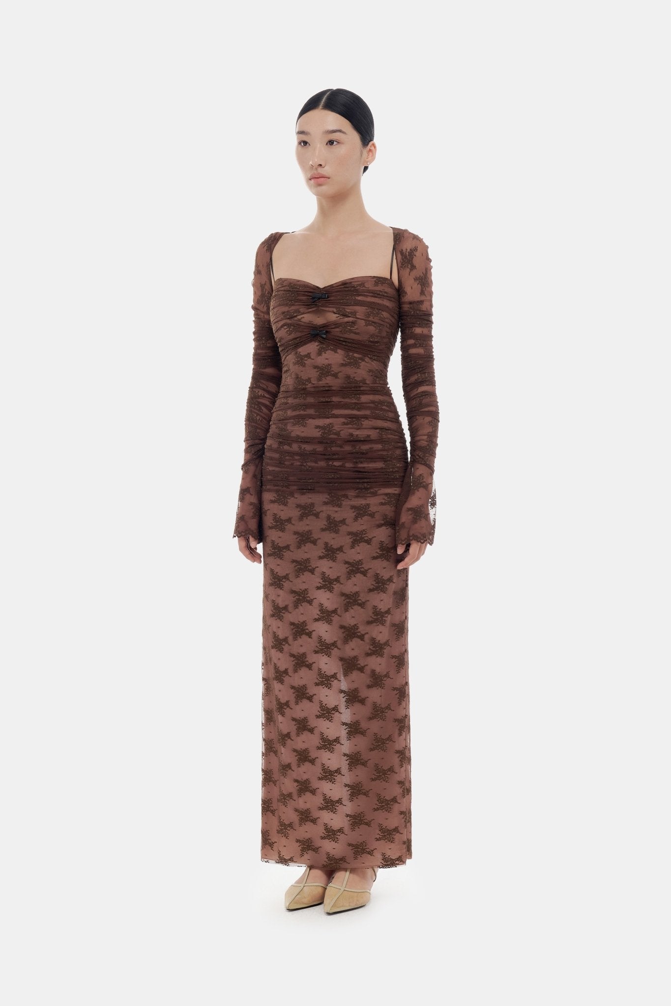 Brown Bow Cut Out Laces Dress – Montsand