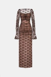 Brown Bow Cut Out Laces Dress - Montsand